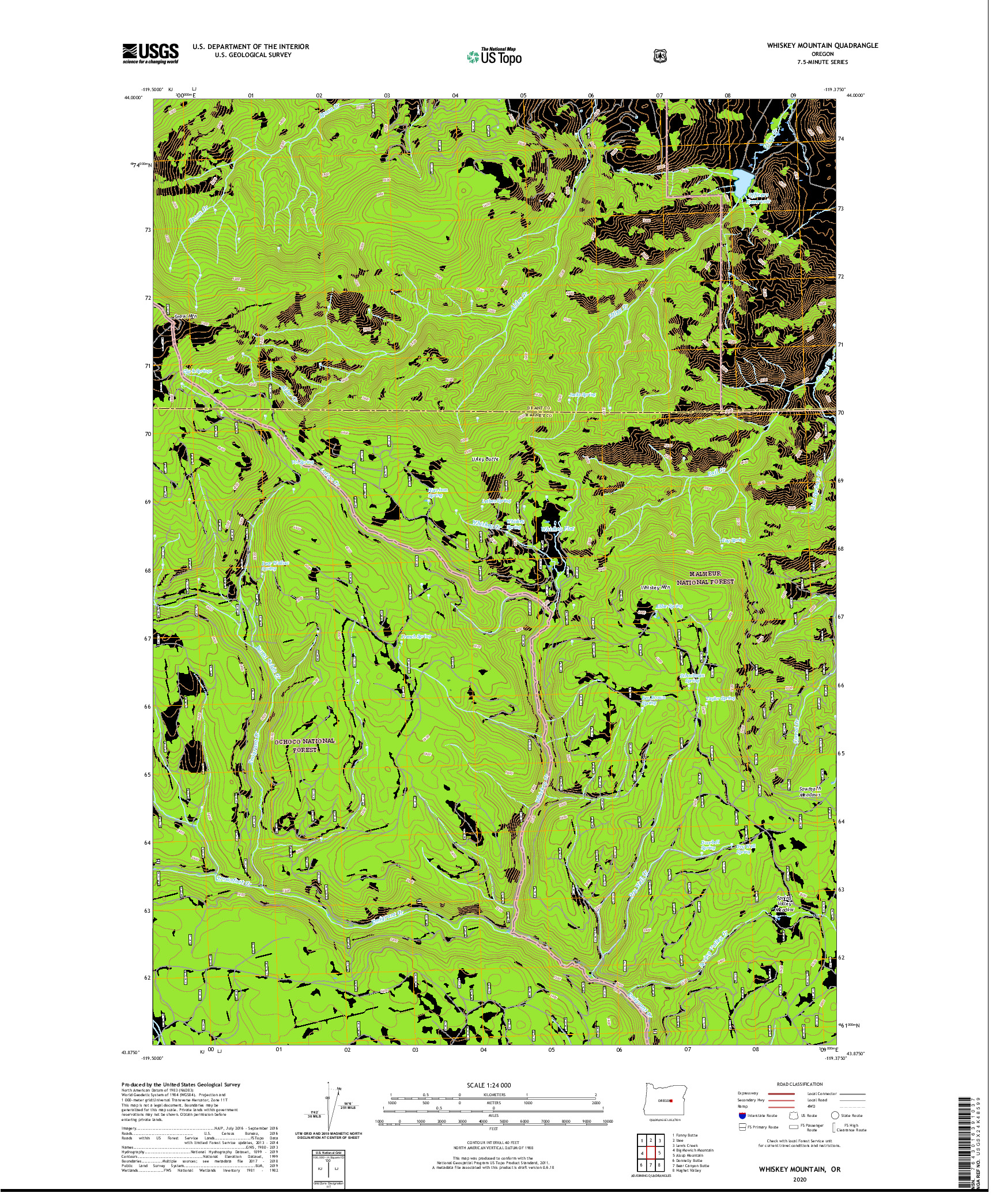 USGS US TOPO 7.5-MINUTE MAP FOR WHISKEY MOUNTAIN, OR 2020