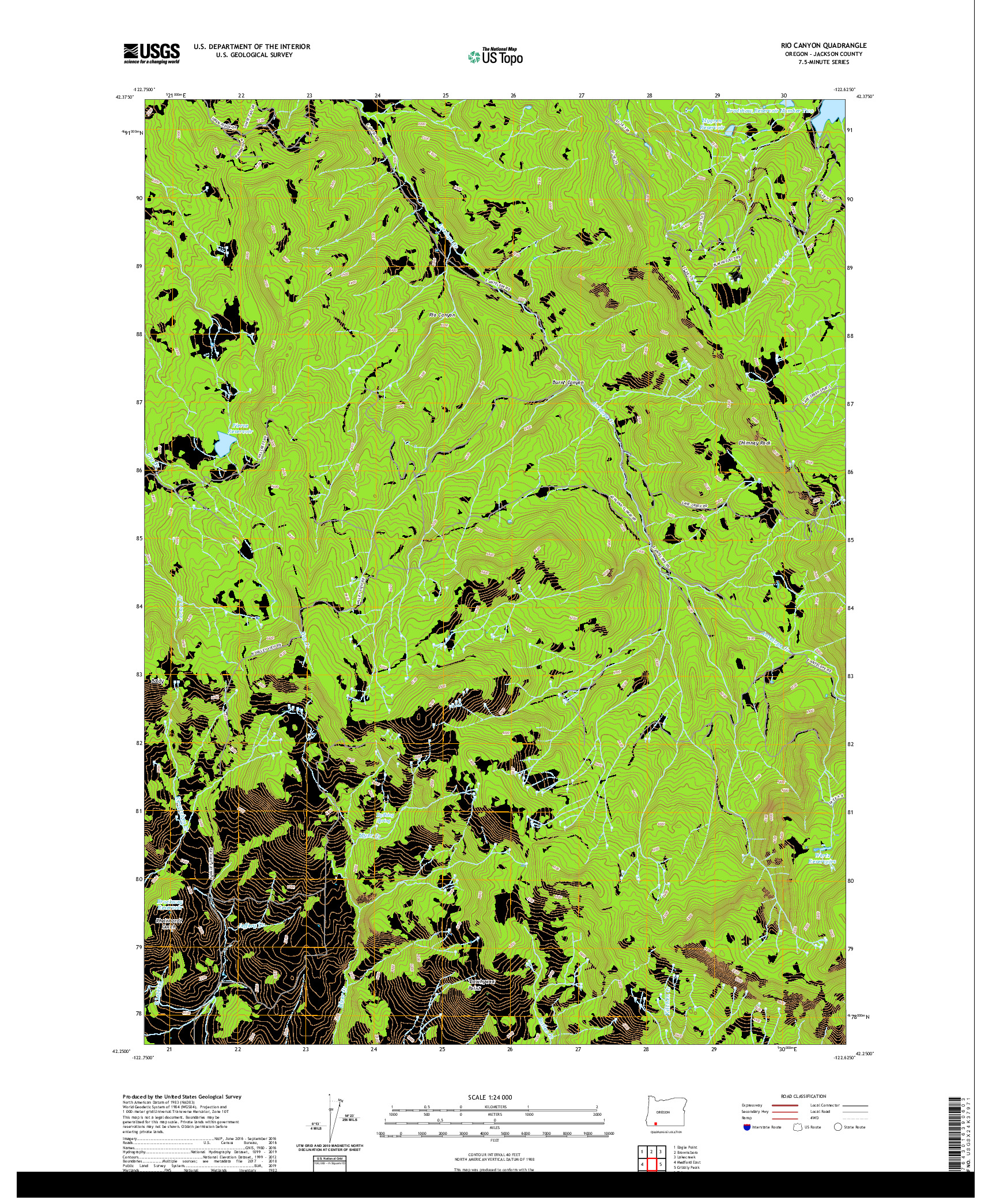 USGS US TOPO 7.5-MINUTE MAP FOR RIO CANYON, OR 2020