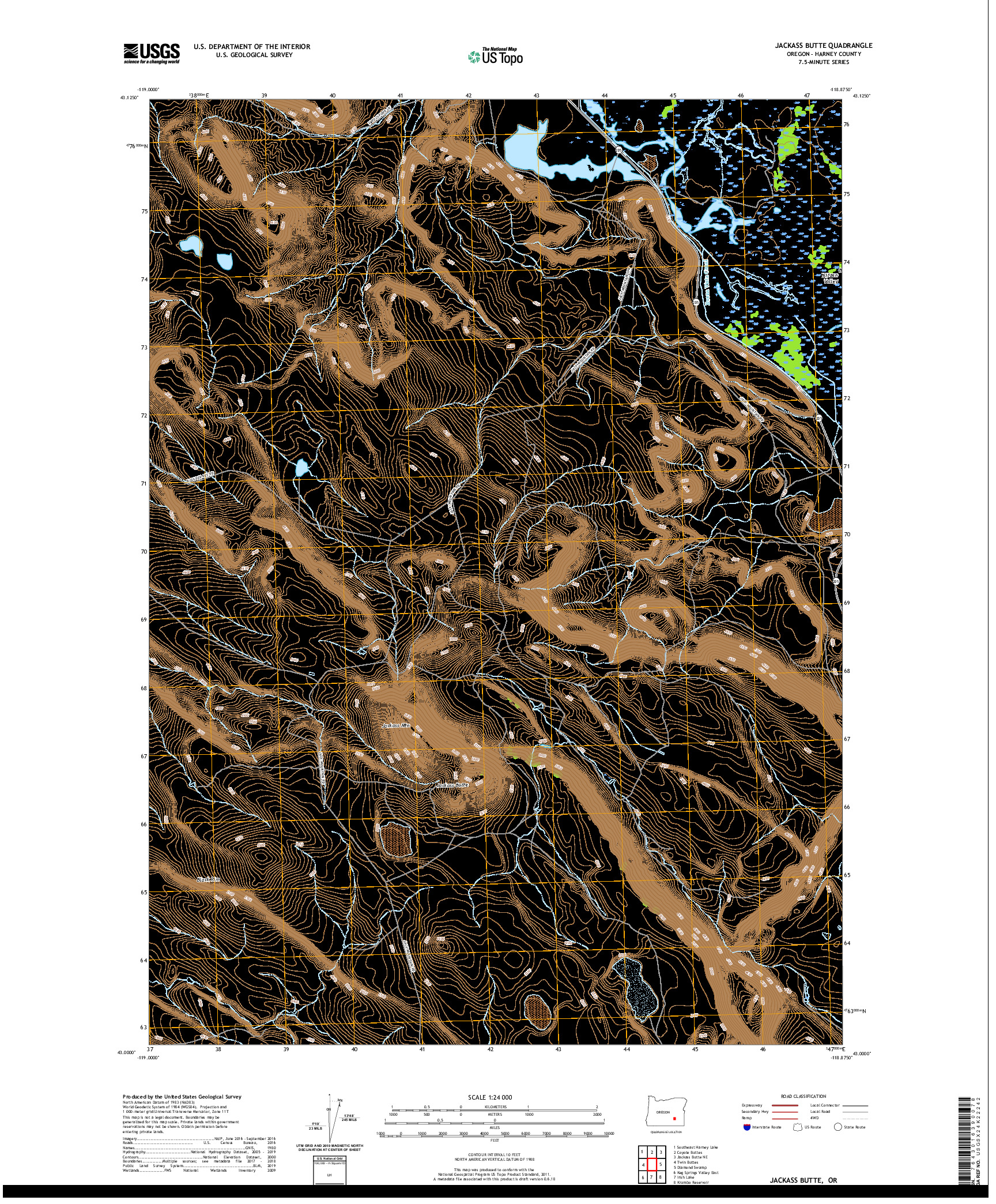 USGS US TOPO 7.5-MINUTE MAP FOR JACKASS BUTTE, OR 2020