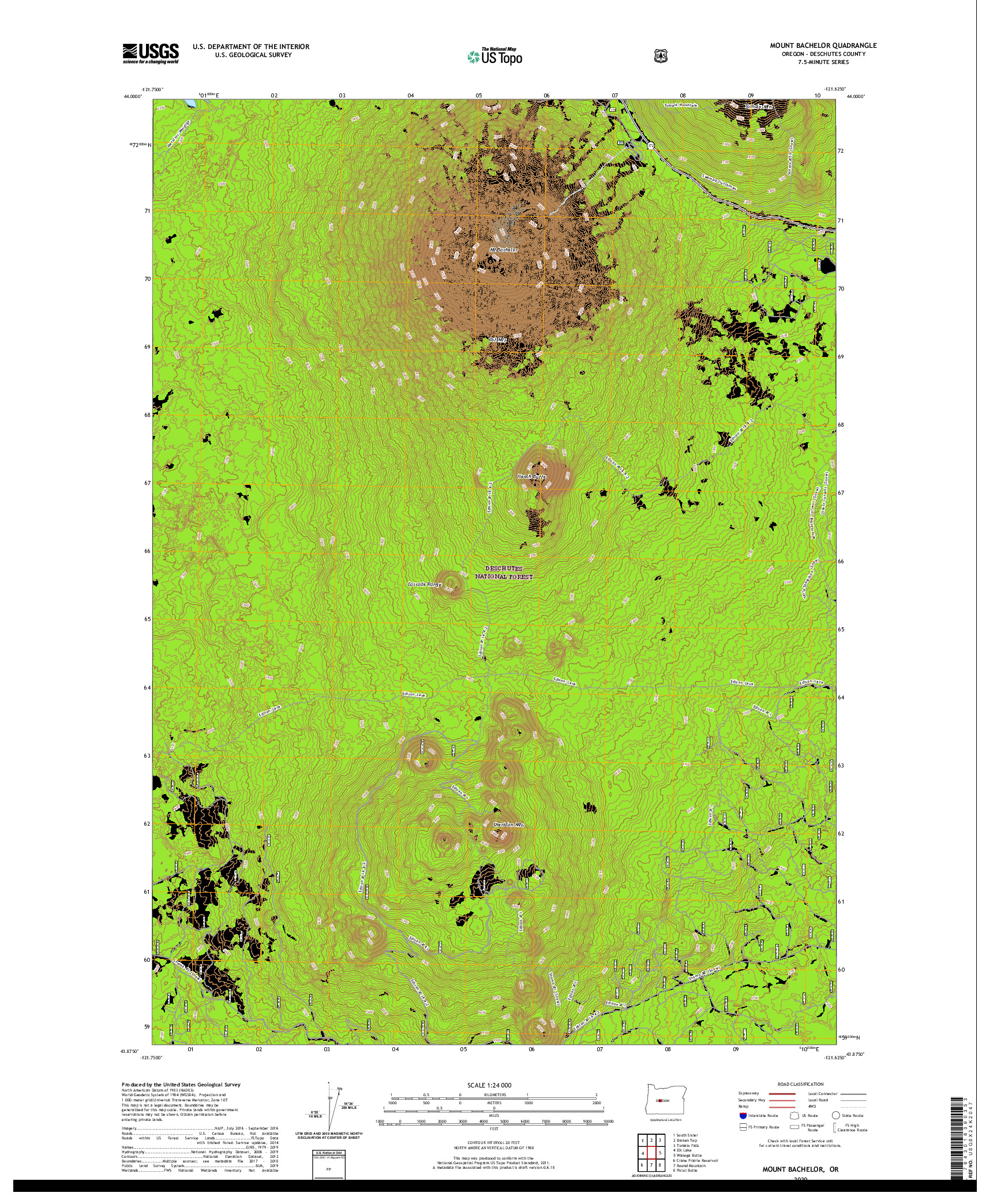 USGS US TOPO 7.5-MINUTE MAP FOR MOUNT BACHELOR, OR 2020