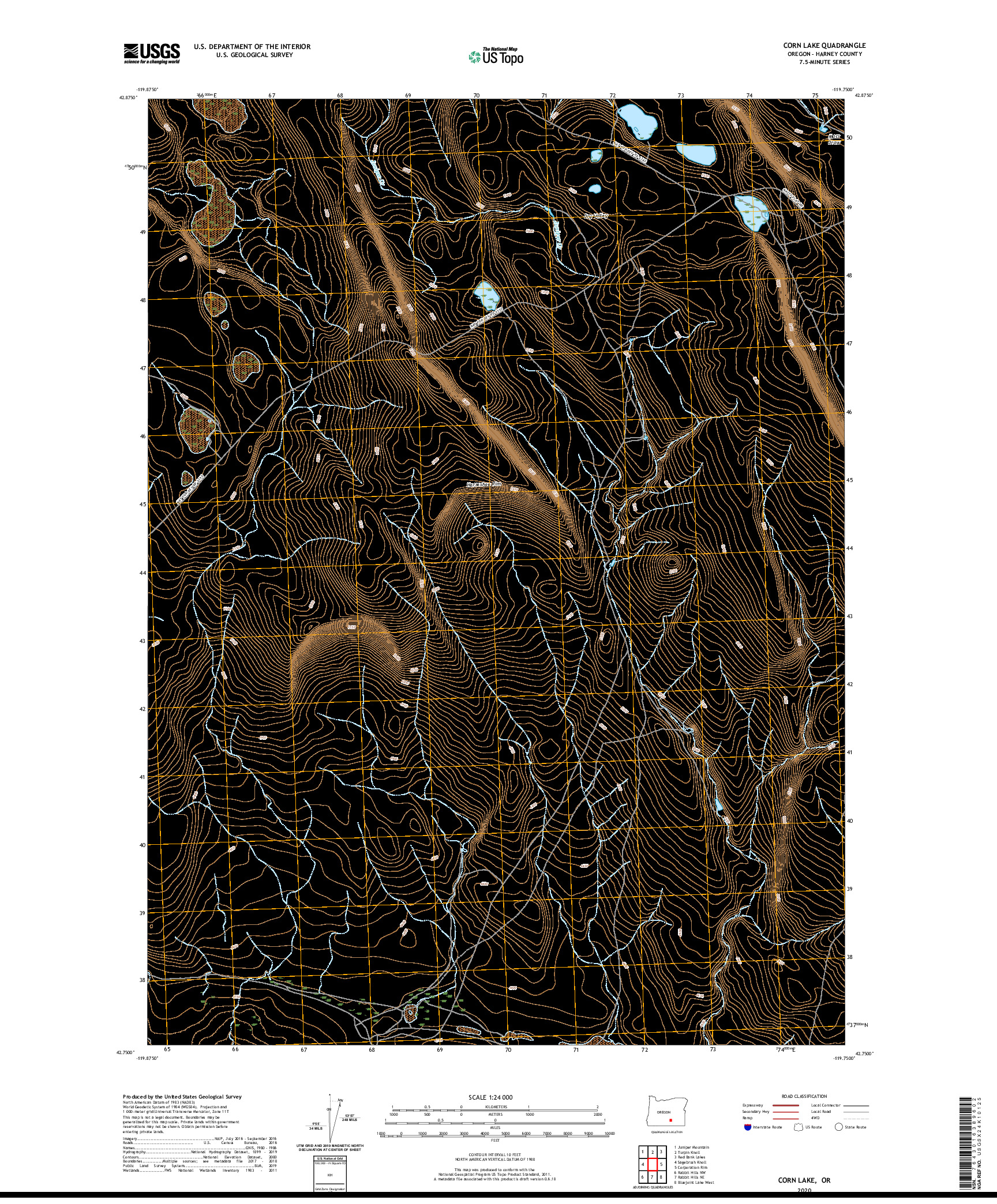 USGS US TOPO 7.5-MINUTE MAP FOR CORN LAKE, OR 2020