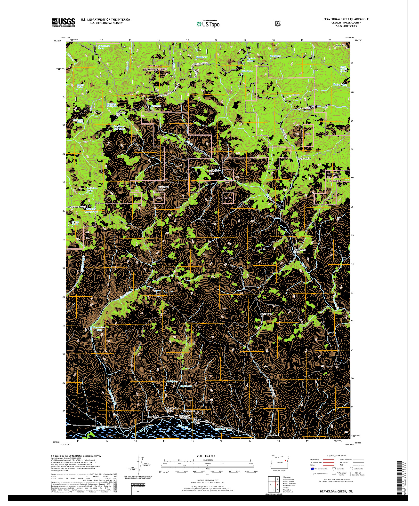 USGS US TOPO 7.5-MINUTE MAP FOR BEAVERDAM CREEK, OR 2020