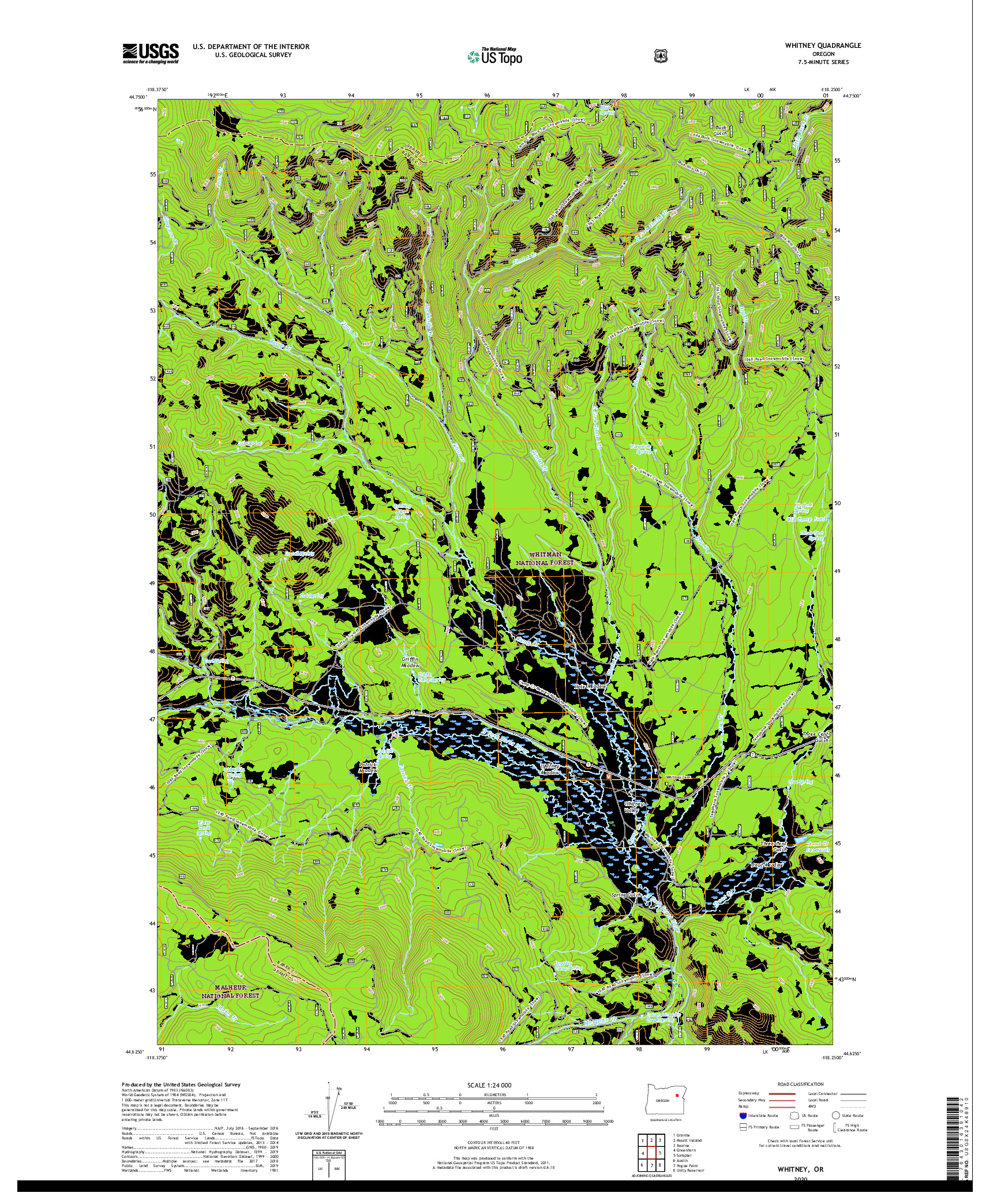 USGS US TOPO 7.5-MINUTE MAP FOR WHITNEY, OR 2020