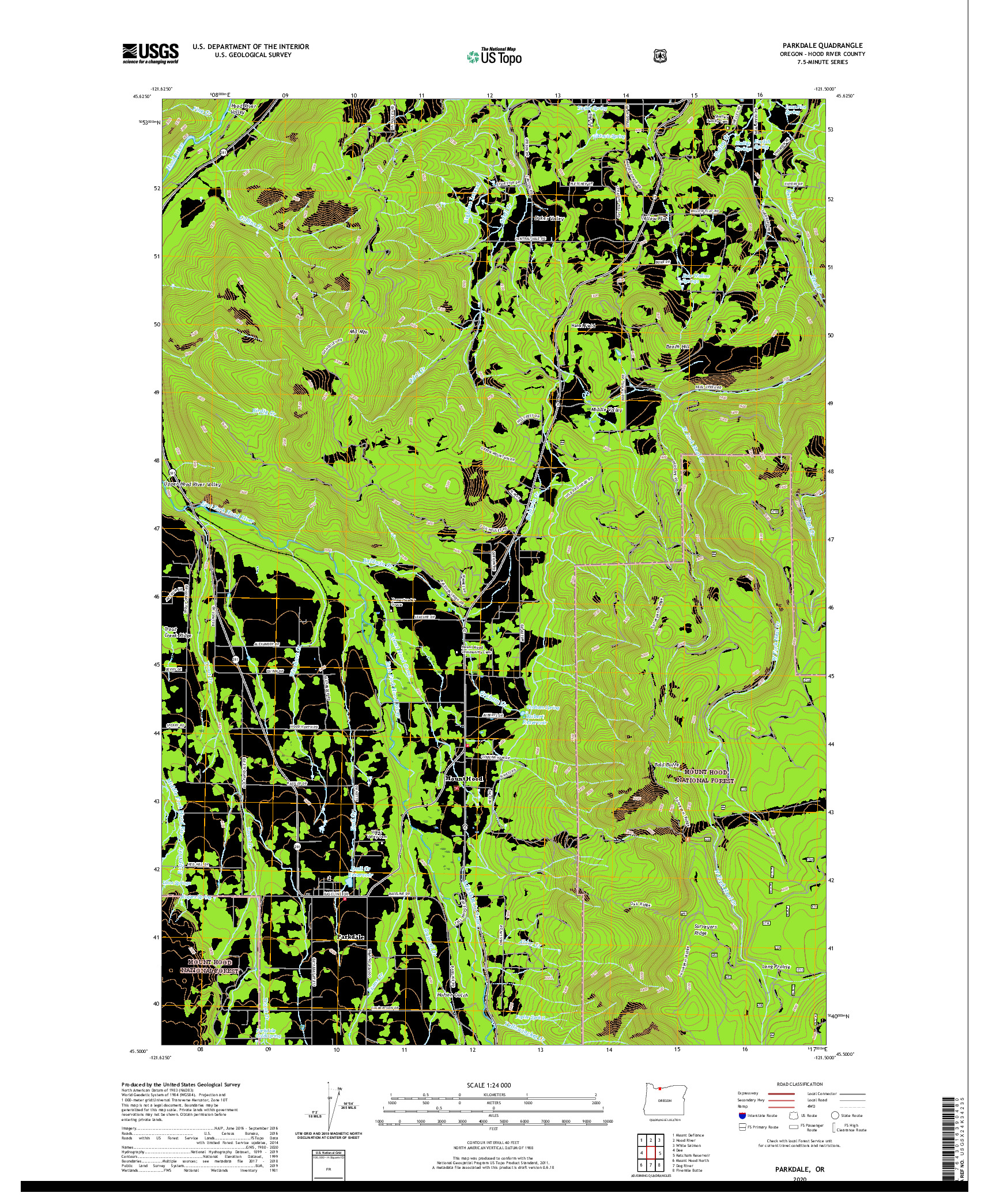 USGS US TOPO 7.5-MINUTE MAP FOR PARKDALE, OR 2020