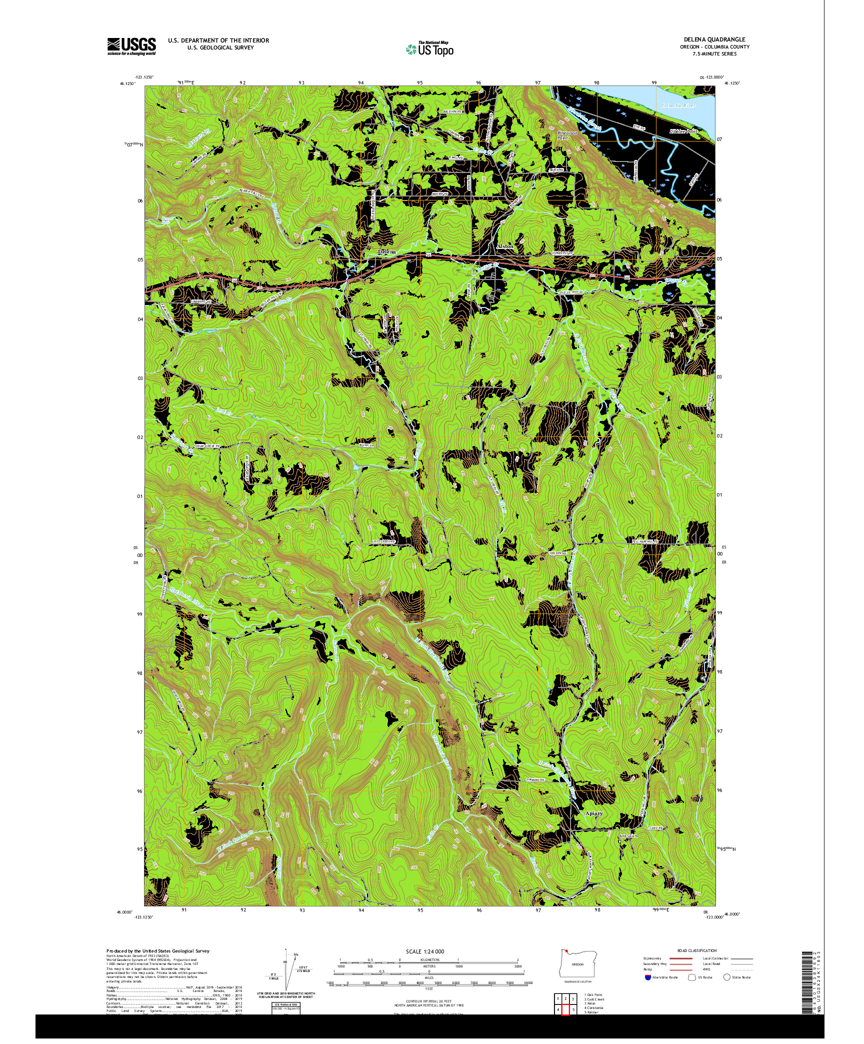 USGS US TOPO 7.5-MINUTE MAP FOR DELENA, OR 2020