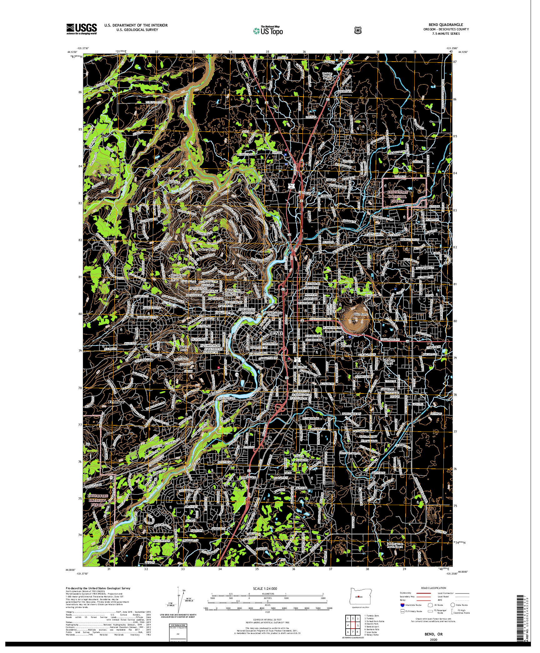 USGS US TOPO 7.5-MINUTE MAP FOR BEND, OR 2020