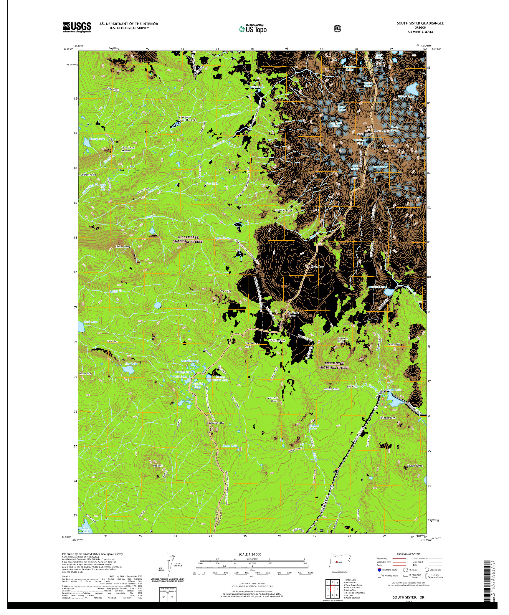 USGS US TOPO 7.5-MINUTE MAP FOR SOUTH SISTER, OR 2020