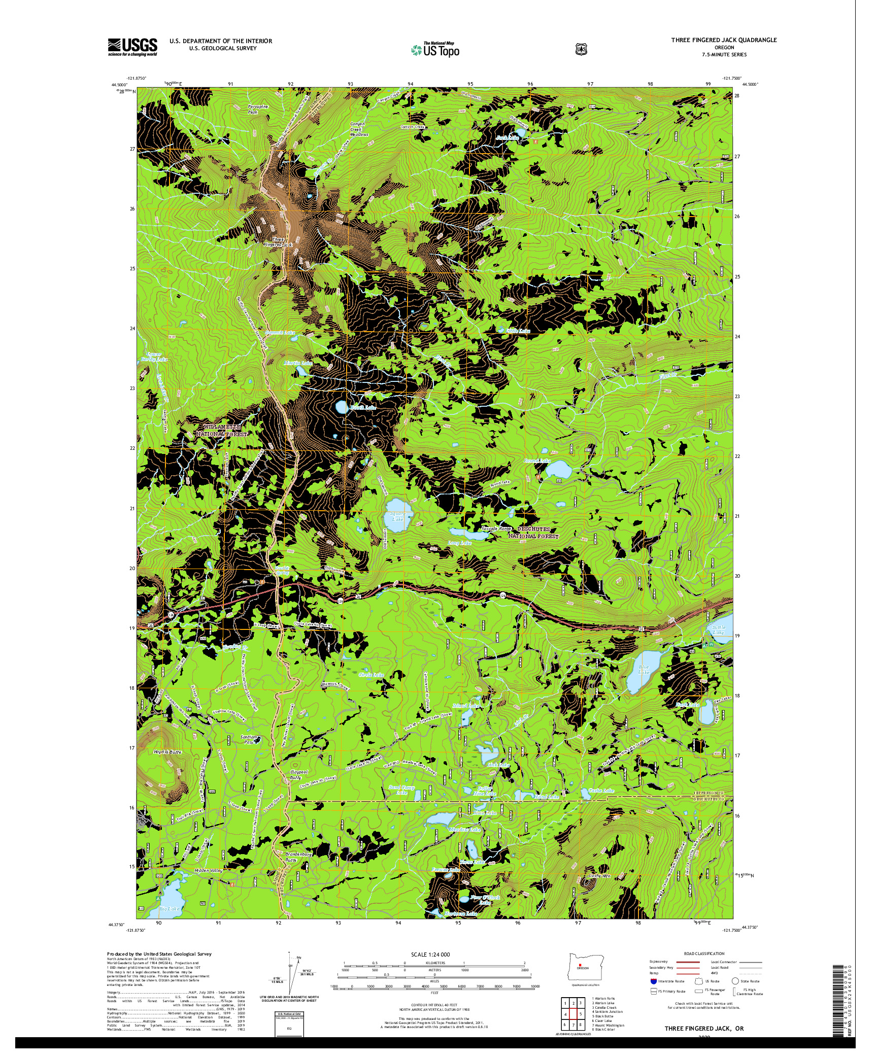 USGS US TOPO 7.5-MINUTE MAP FOR THREE FINGERED JACK, OR 2020