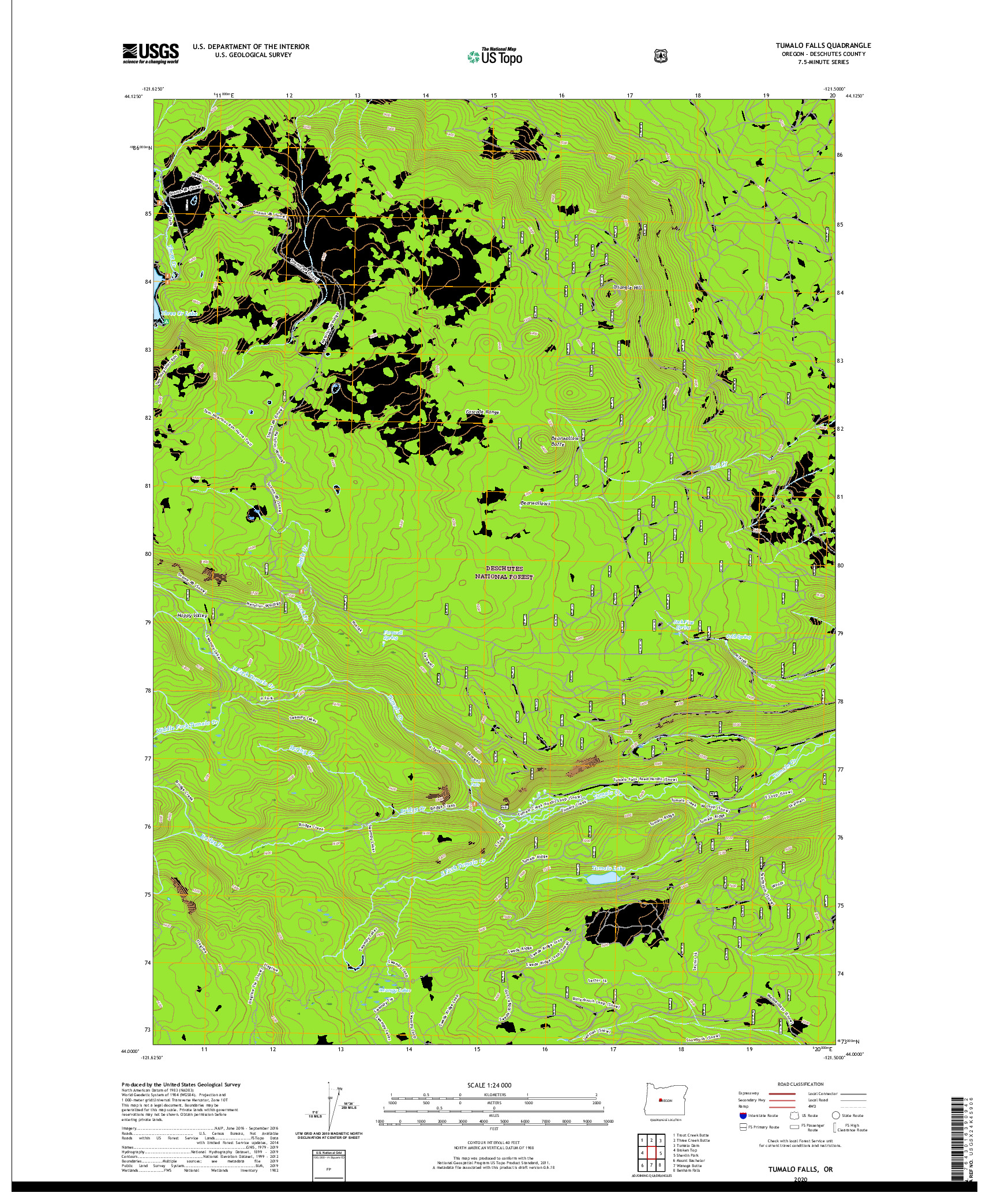 USGS US TOPO 7.5-MINUTE MAP FOR TUMALO FALLS, OR 2020