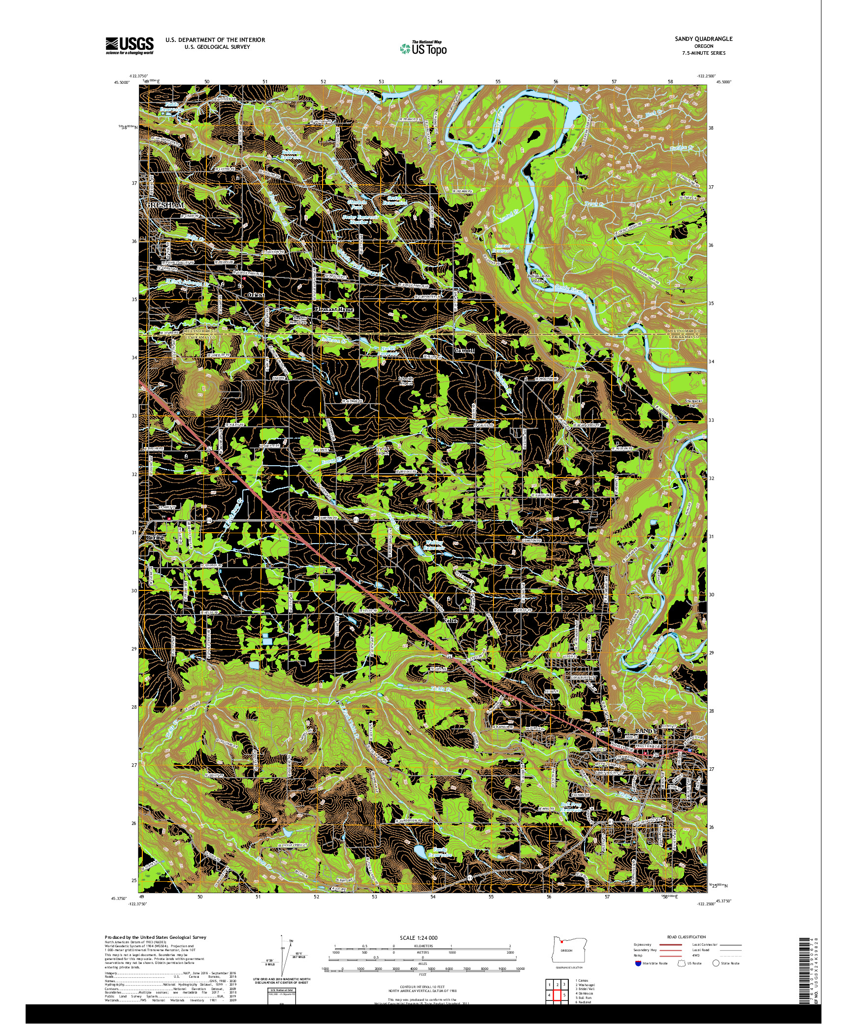 USGS US TOPO 7.5-MINUTE MAP FOR SANDY, OR 2020