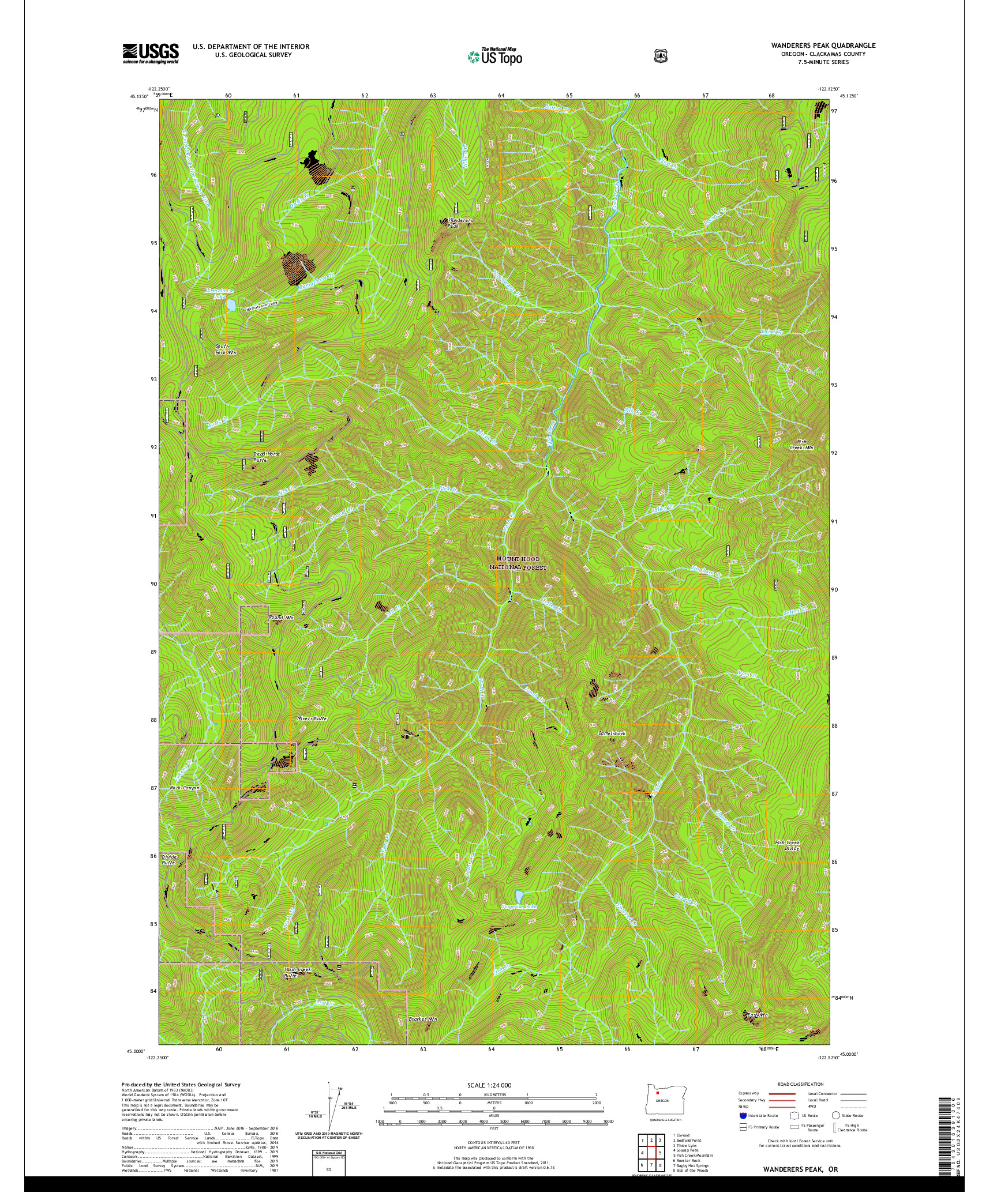 USGS US TOPO 7.5-MINUTE MAP FOR WANDERERS PEAK, OR 2020