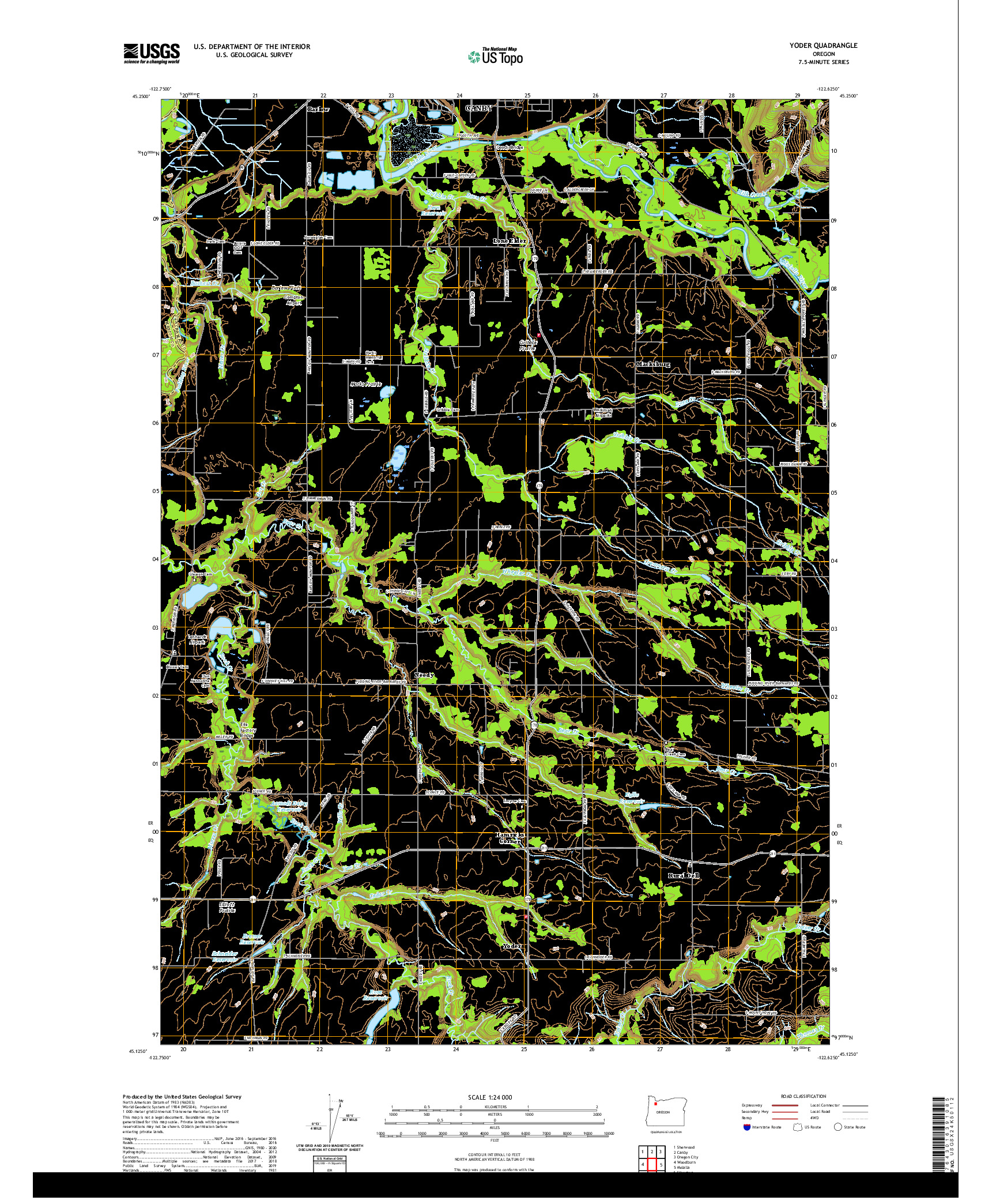 USGS US TOPO 7.5-MINUTE MAP FOR YODER, OR 2020