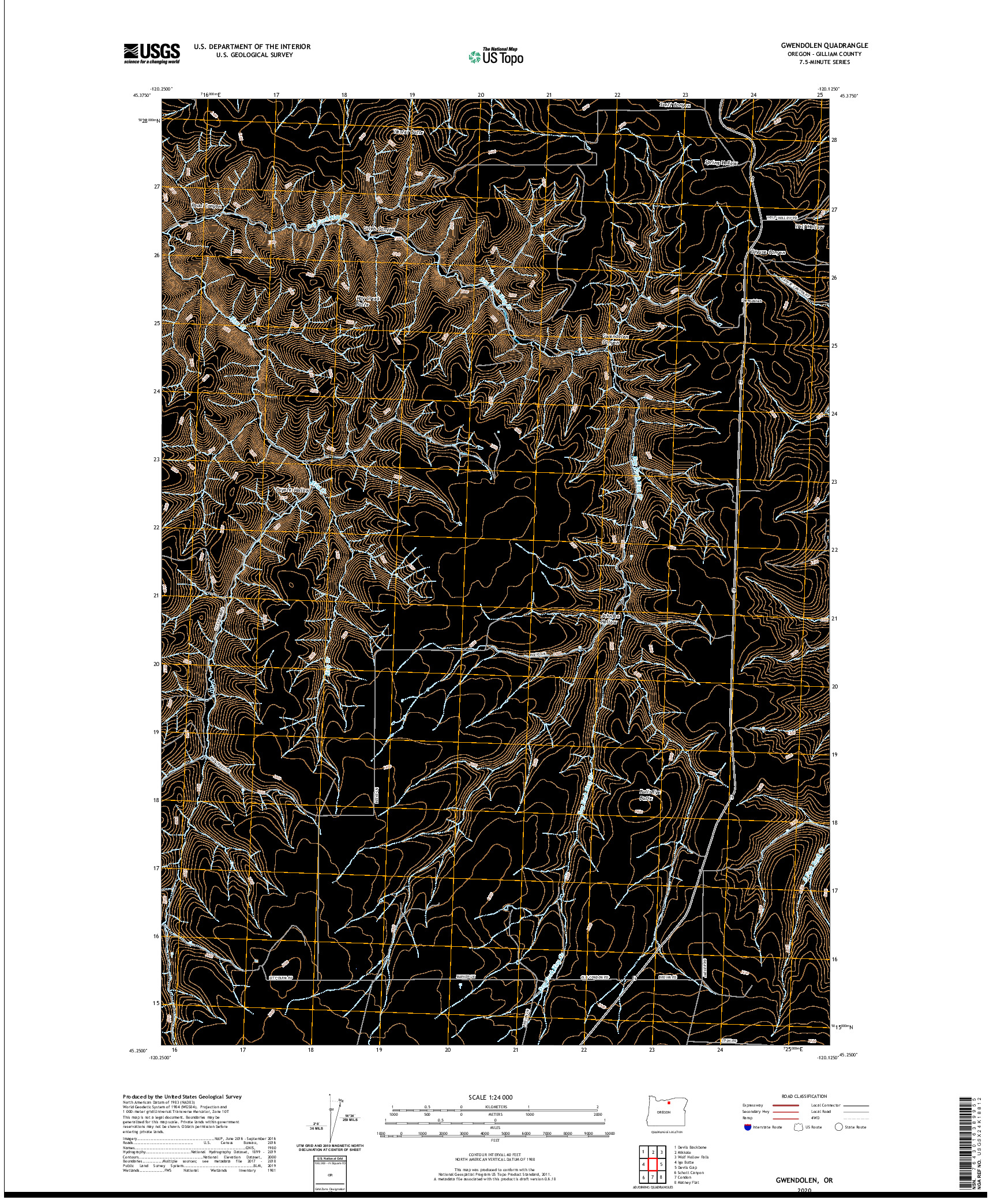 USGS US TOPO 7.5-MINUTE MAP FOR GWENDOLEN, OR 2020