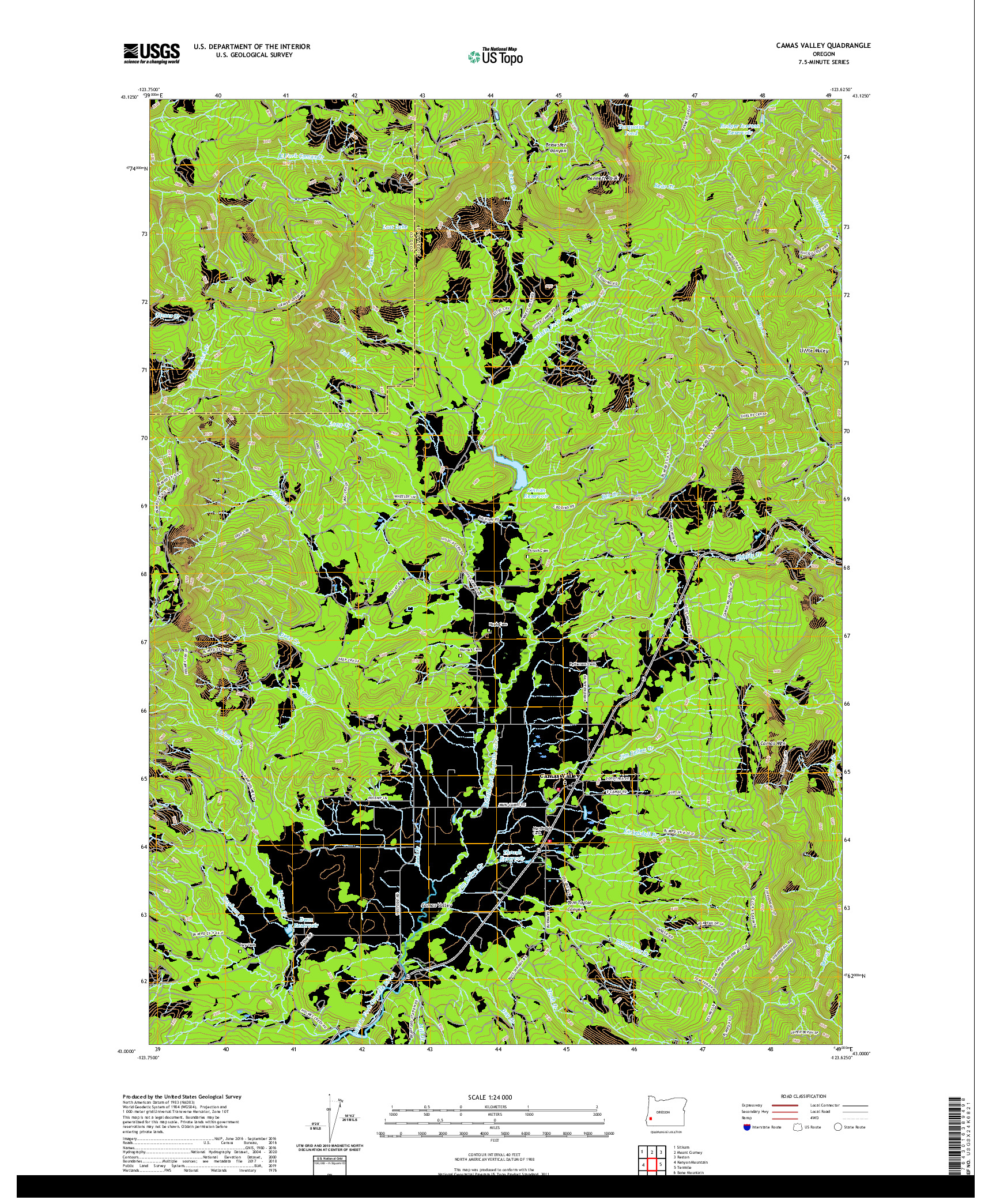 USGS US TOPO 7.5-MINUTE MAP FOR CAMAS VALLEY, OR 2020