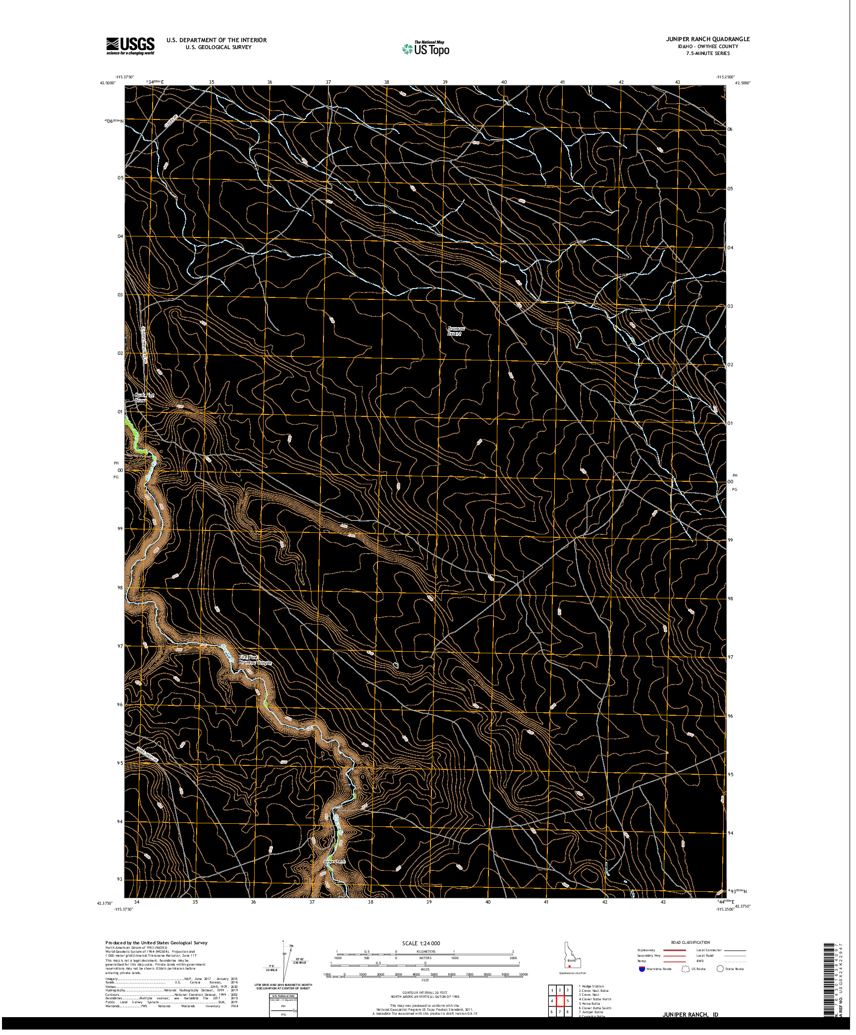 USGS US TOPO 7.5-MINUTE MAP FOR JUNIPER RANCH, ID 2020