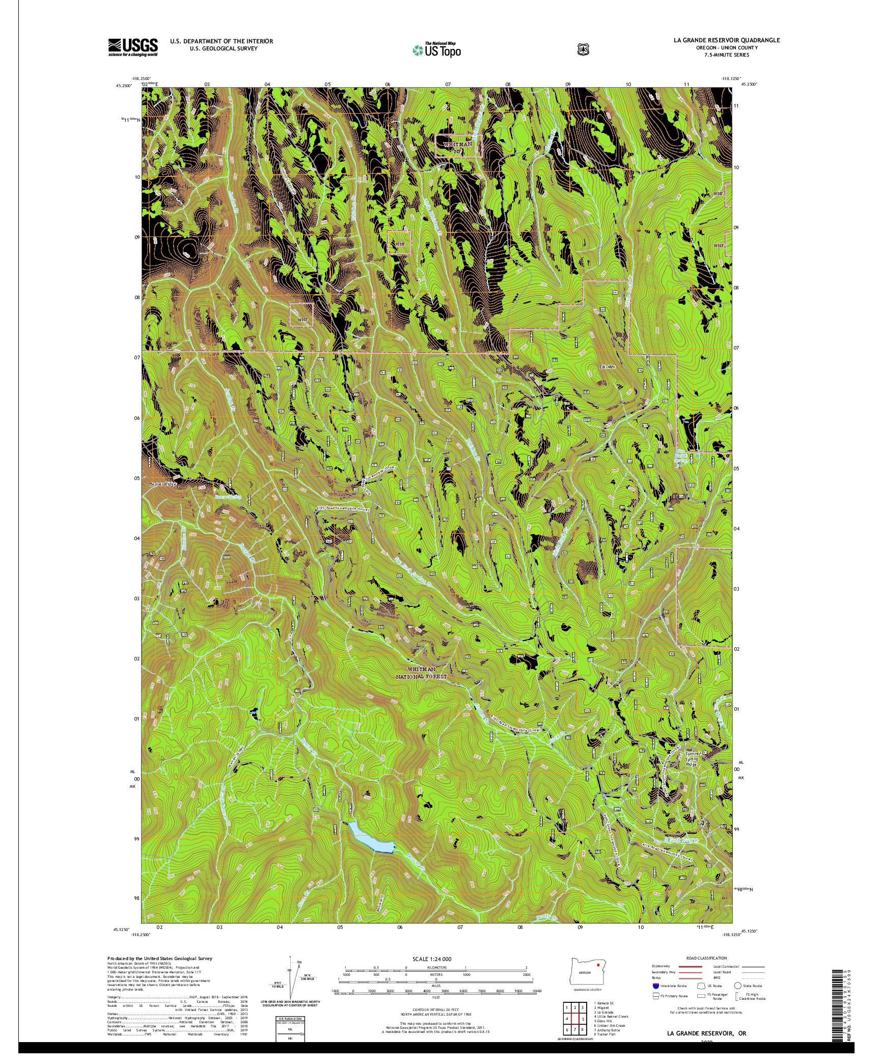 USGS US TOPO 7.5-MINUTE MAP FOR LA GRANDE RESERVOIR, OR 2020