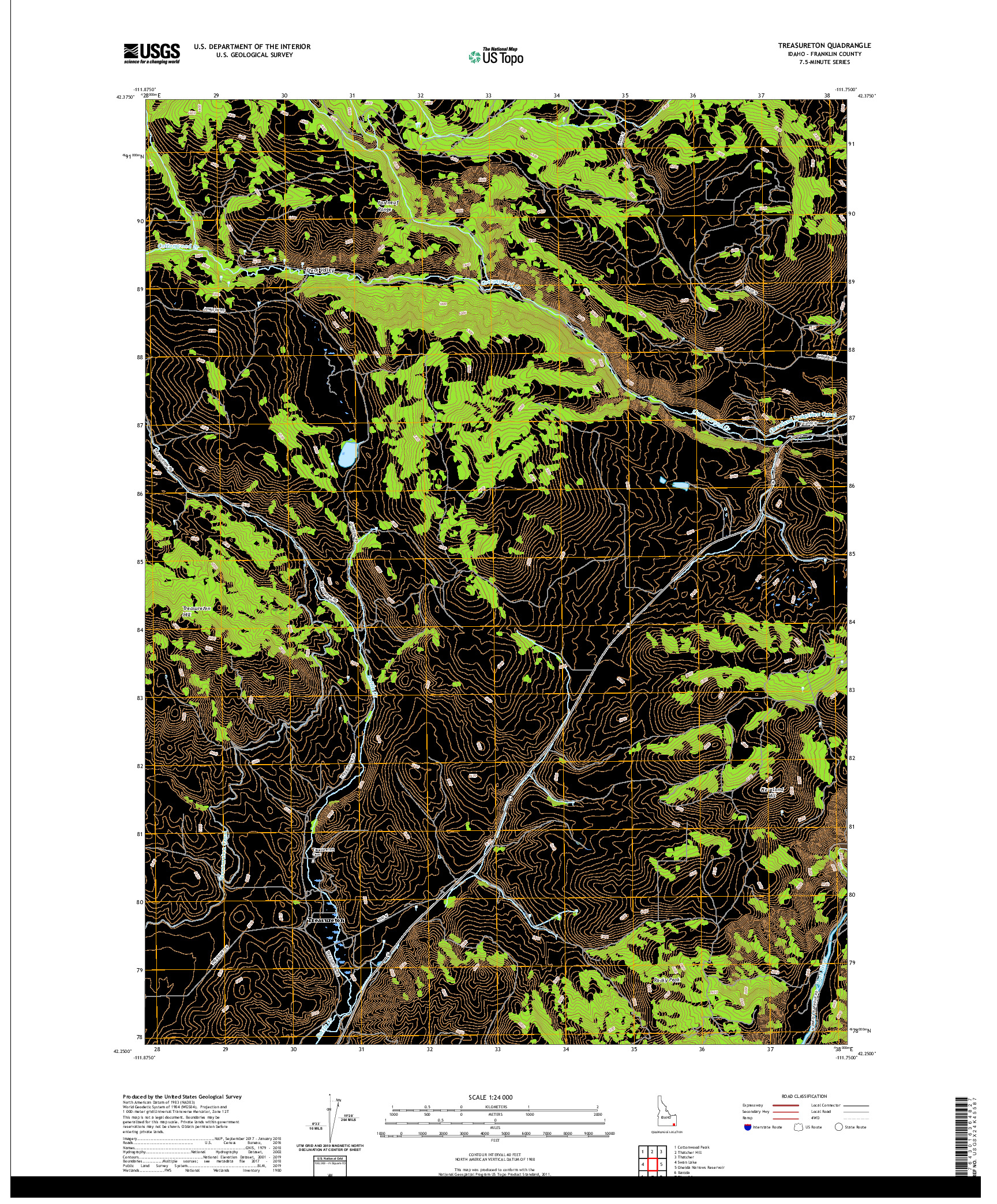 USGS US TOPO 7.5-MINUTE MAP FOR TREASURETON, ID 2020