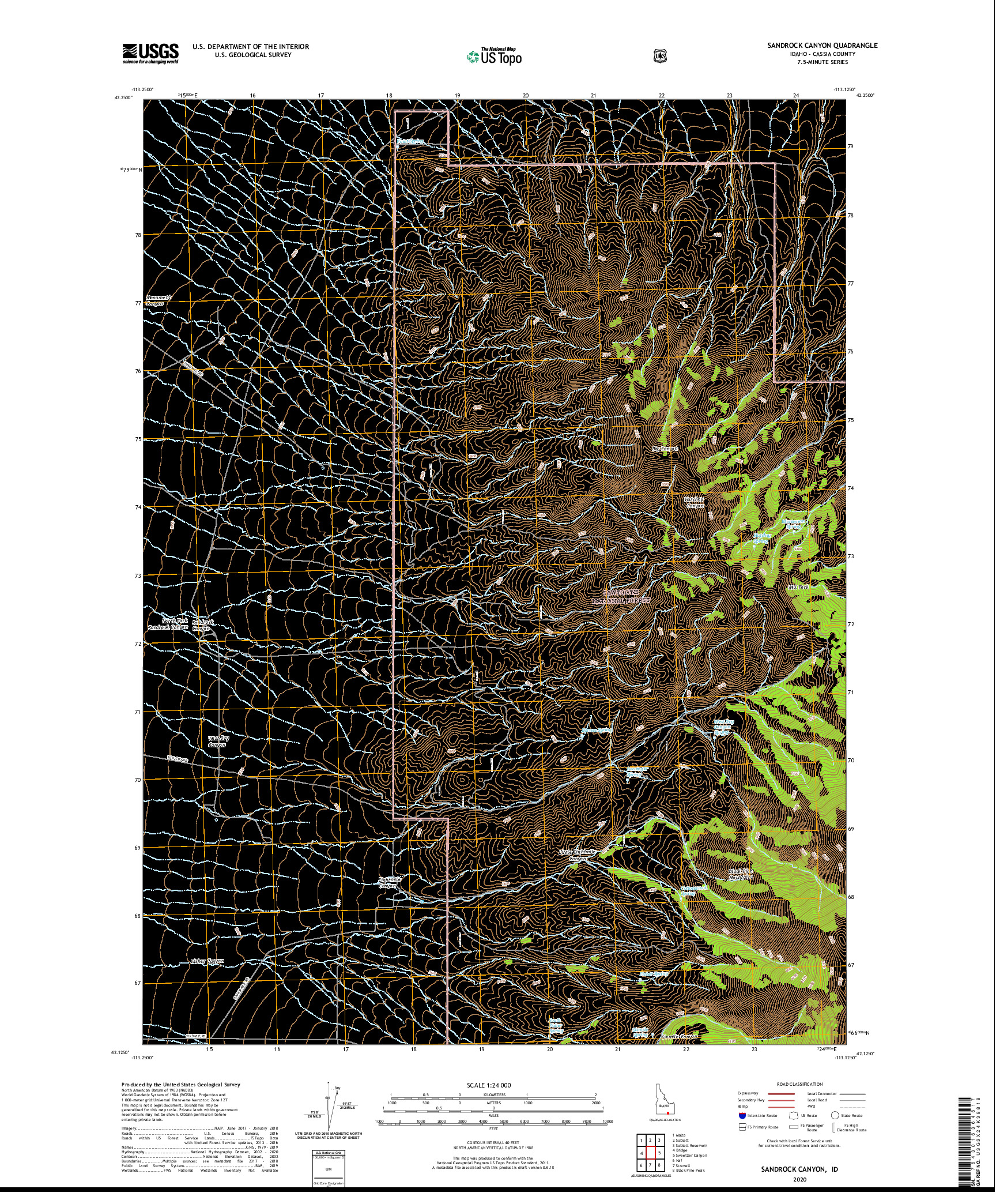 USGS US TOPO 7.5-MINUTE MAP FOR SANDROCK CANYON, ID 2020