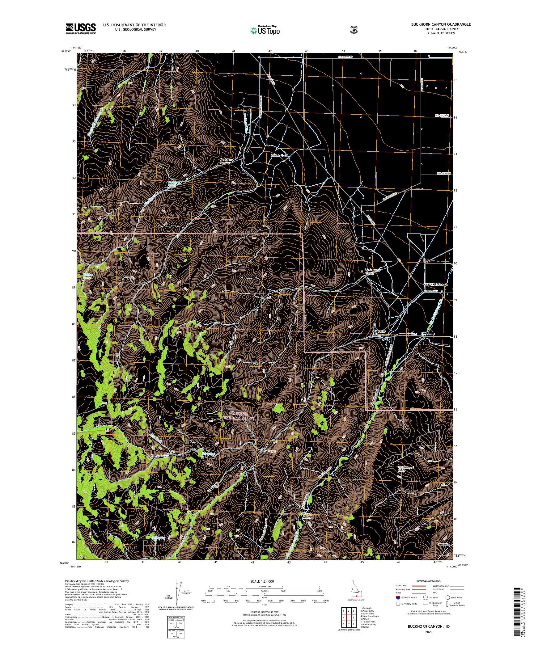 USGS US TOPO 7.5-MINUTE MAP FOR BUCKHORN CANYON, ID 2020