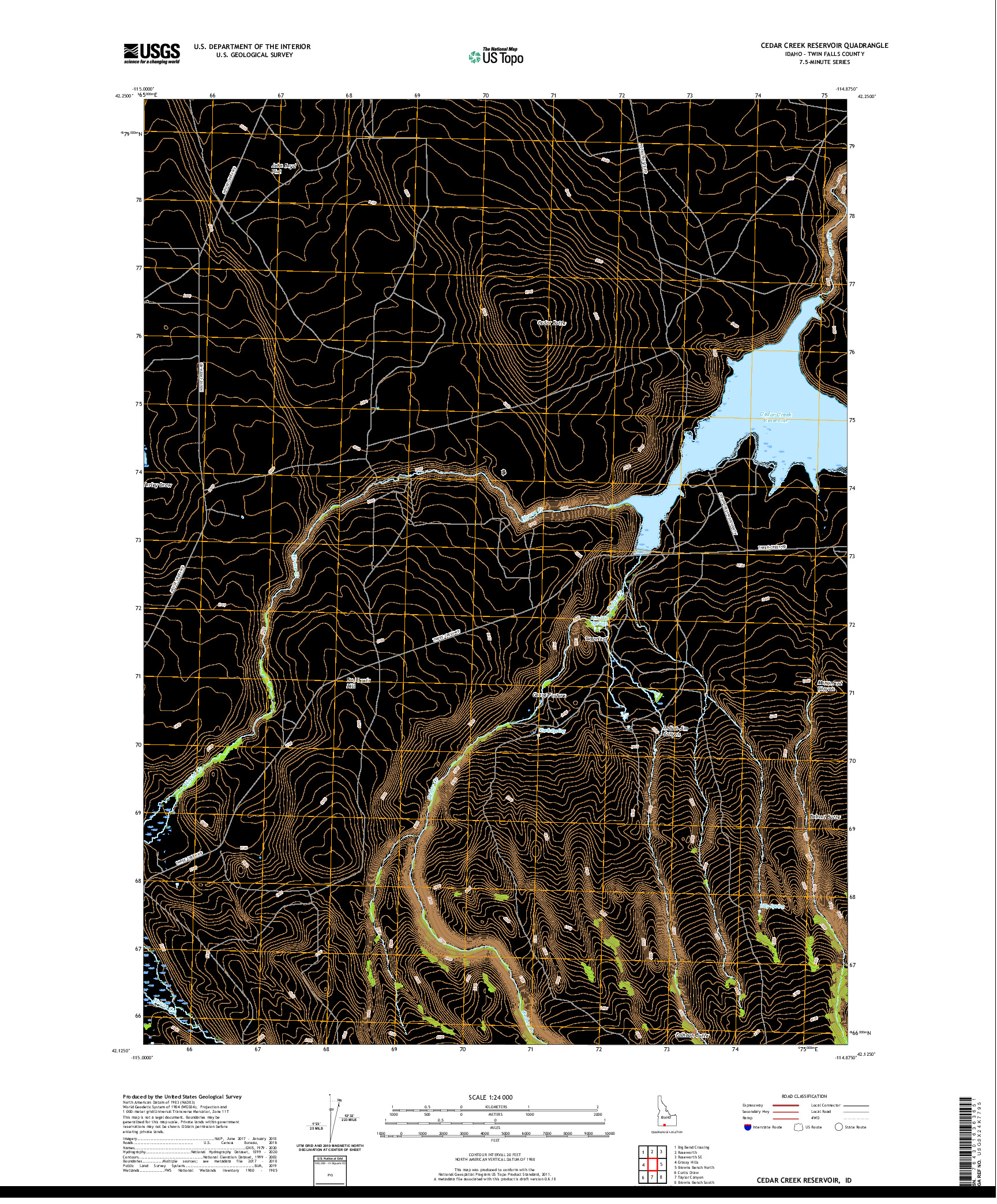 USGS US TOPO 7.5-MINUTE MAP FOR CEDAR CREEK RESERVOIR, ID 2020