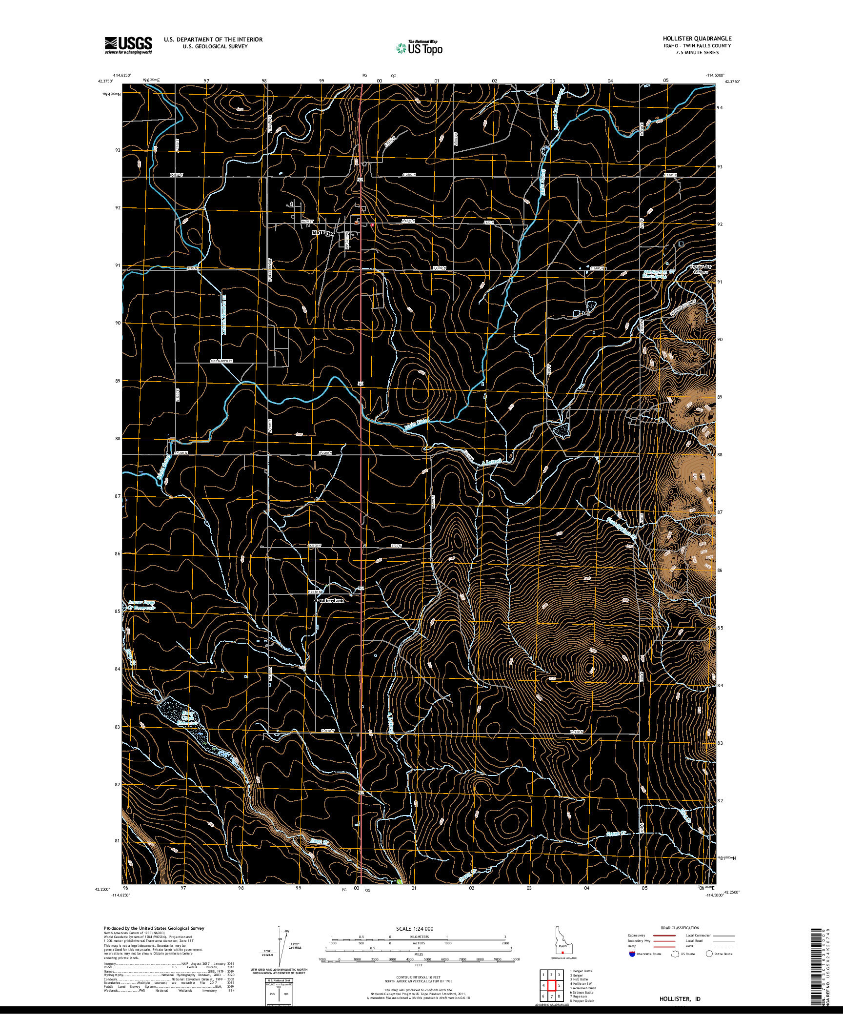 USGS US TOPO 7.5-MINUTE MAP FOR HOLLISTER, ID 2020