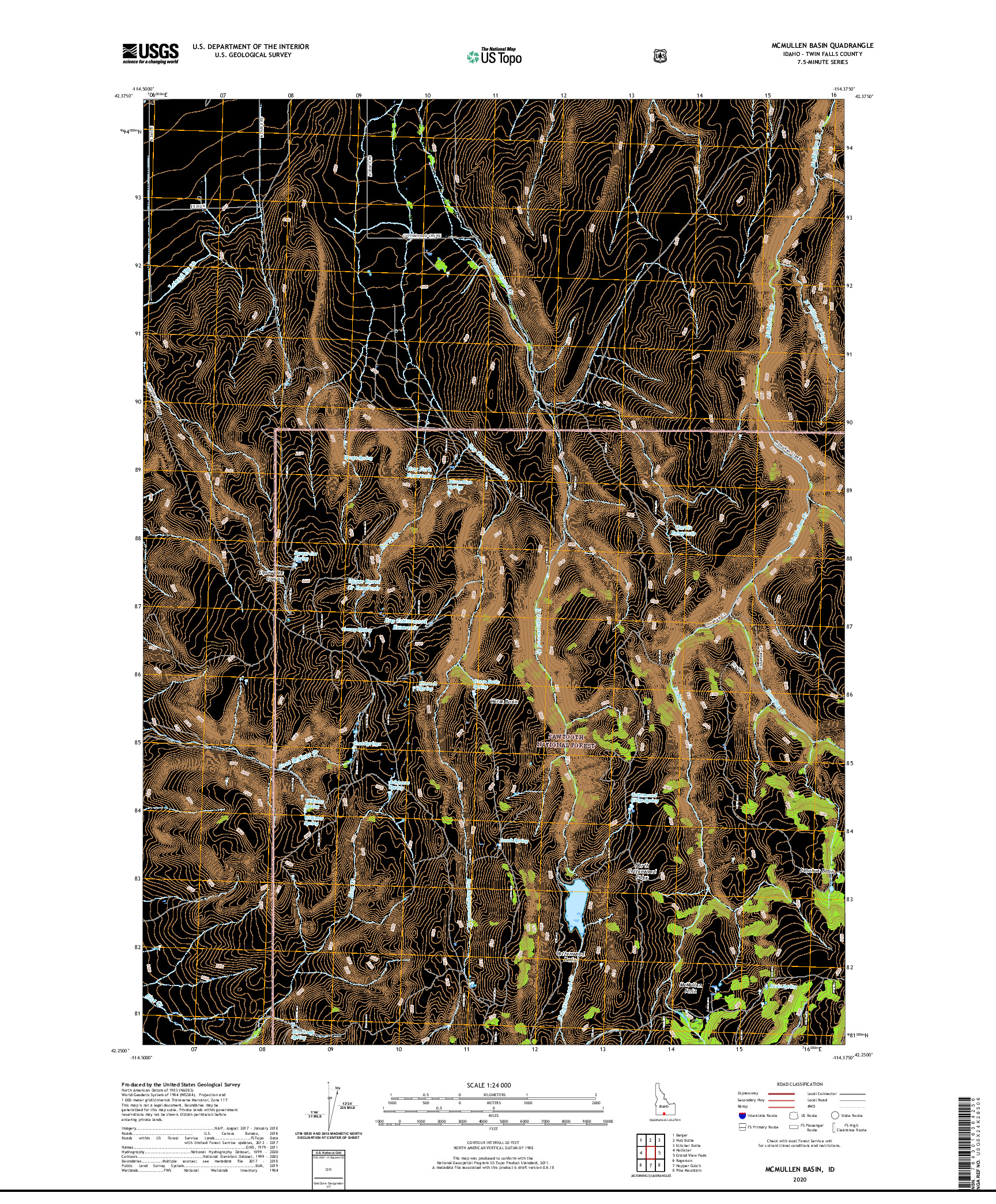 USGS US TOPO 7.5-MINUTE MAP FOR MCMULLEN BASIN, ID 2020