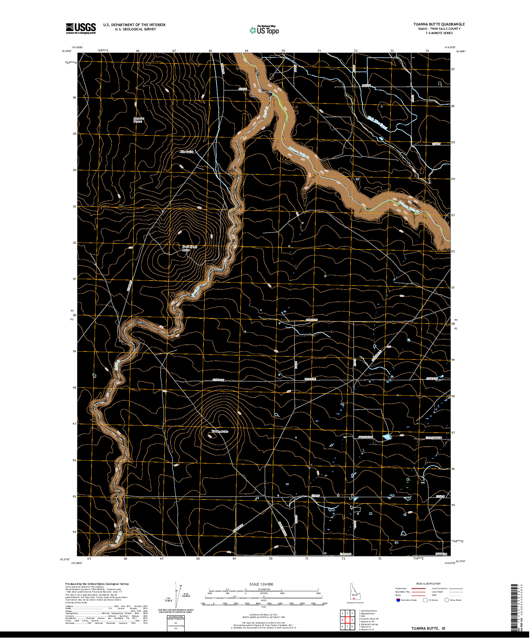 USGS US TOPO 7.5-MINUTE MAP FOR TUANNA BUTTE, ID 2020