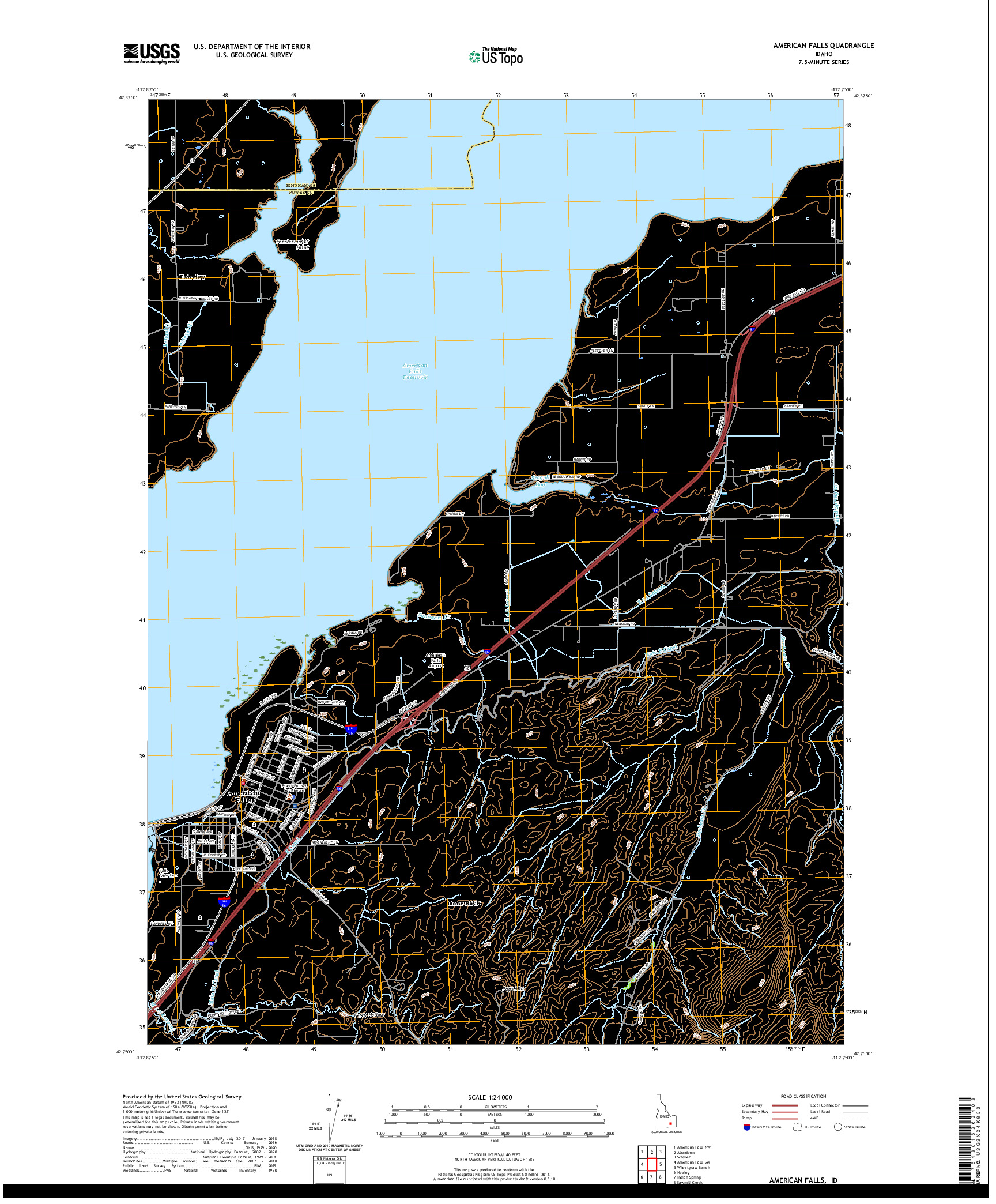 USGS US TOPO 7.5-MINUTE MAP FOR AMERICAN FALLS, ID 2020