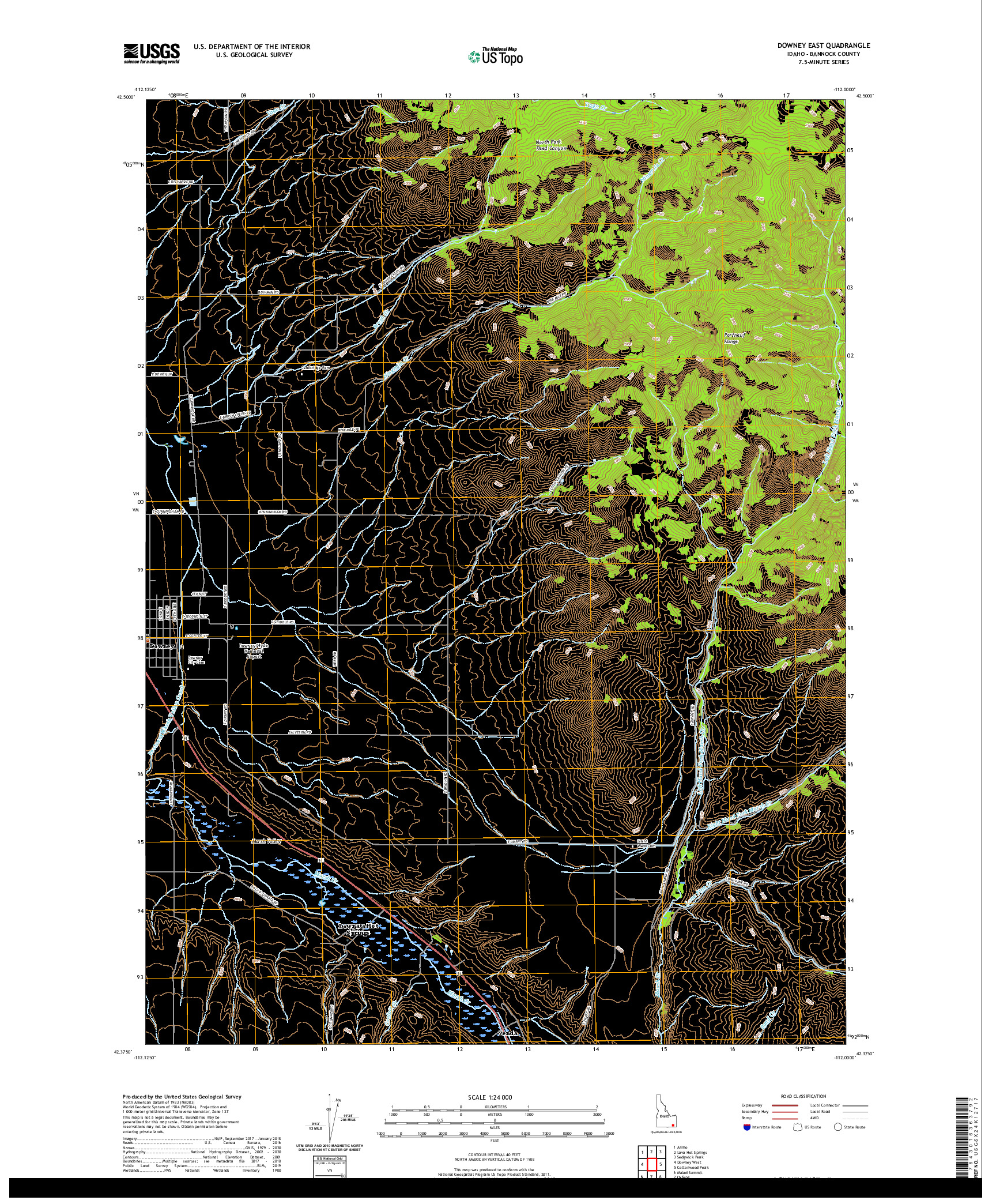 USGS US TOPO 7.5-MINUTE MAP FOR DOWNEY EAST, ID 2020