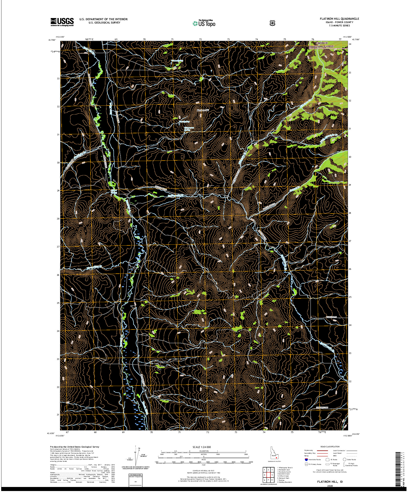 USGS US TOPO 7.5-MINUTE MAP FOR FLATIRON HILL, ID 2020