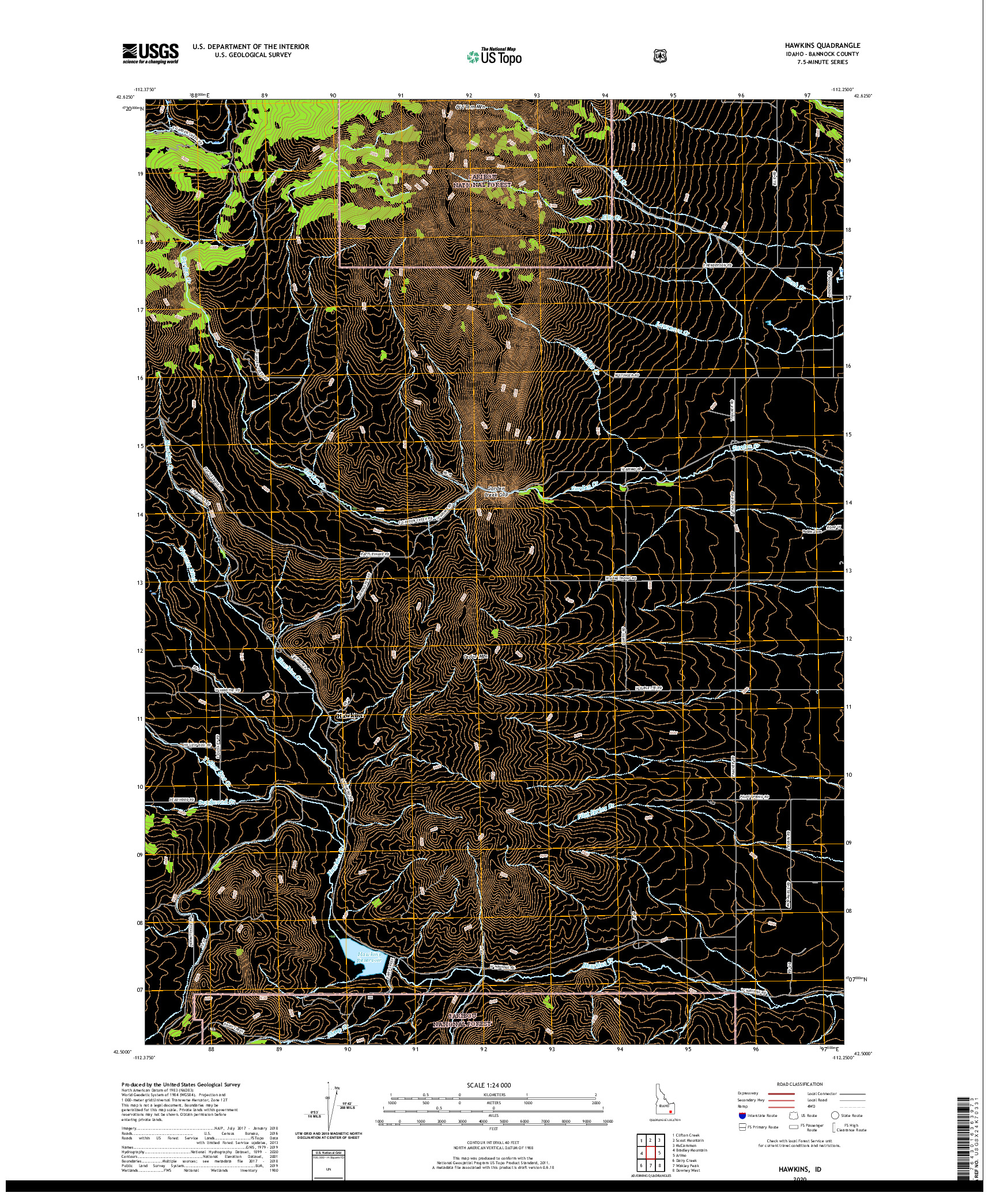 USGS US TOPO 7.5-MINUTE MAP FOR HAWKINS, ID 2020