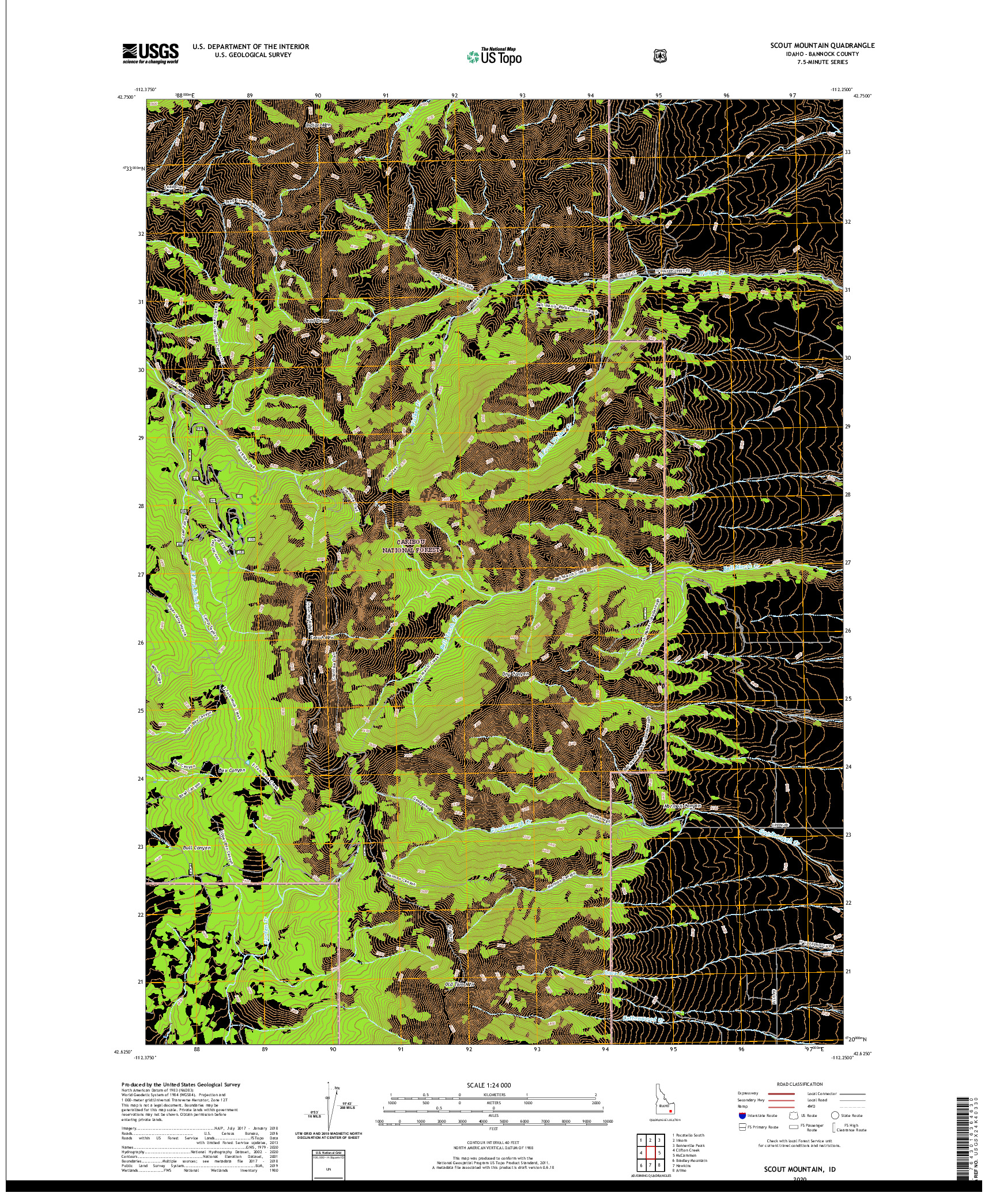 USGS US TOPO 7.5-MINUTE MAP FOR SCOUT MOUNTAIN, ID 2020