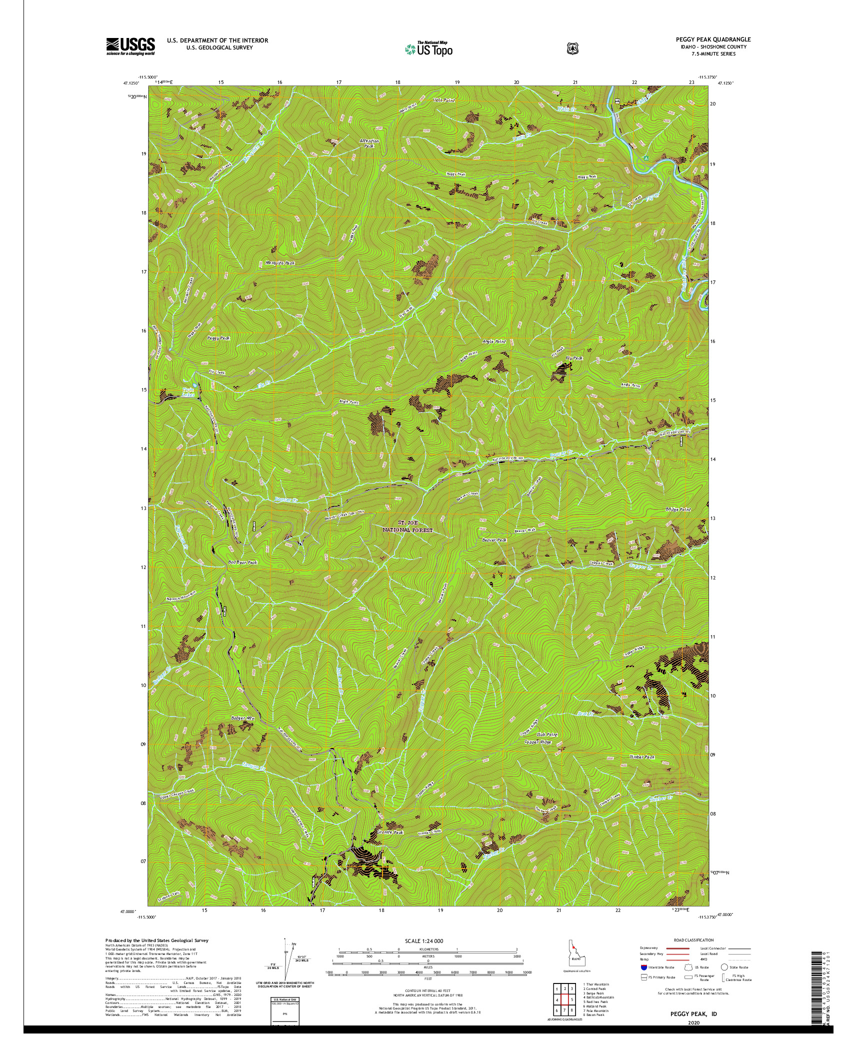 USGS US TOPO 7.5-MINUTE MAP FOR PEGGY PEAK, ID 2020