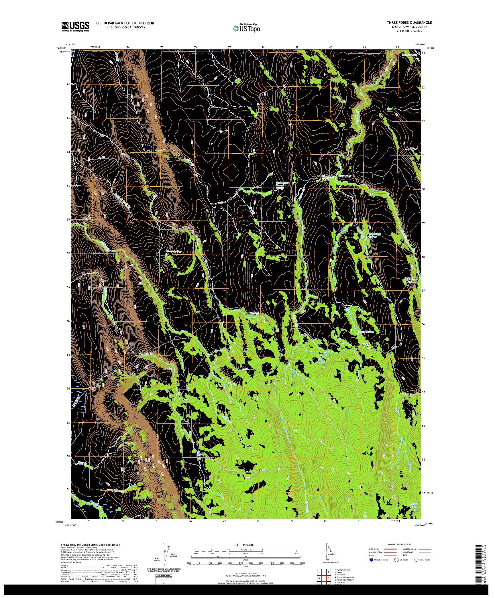 USGS US TOPO 7.5-MINUTE MAP FOR THREE FORKS, ID 2020