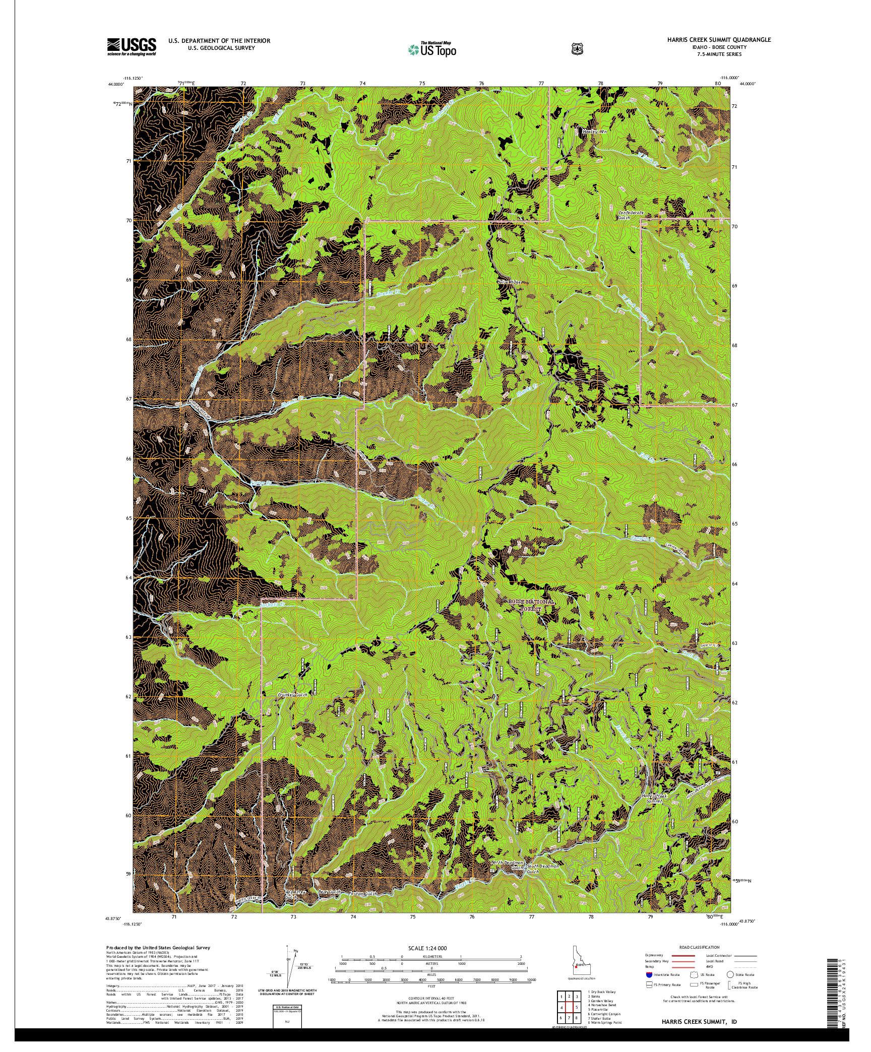 USGS US TOPO 7.5-MINUTE MAP FOR HARRIS CREEK SUMMIT, ID 2020