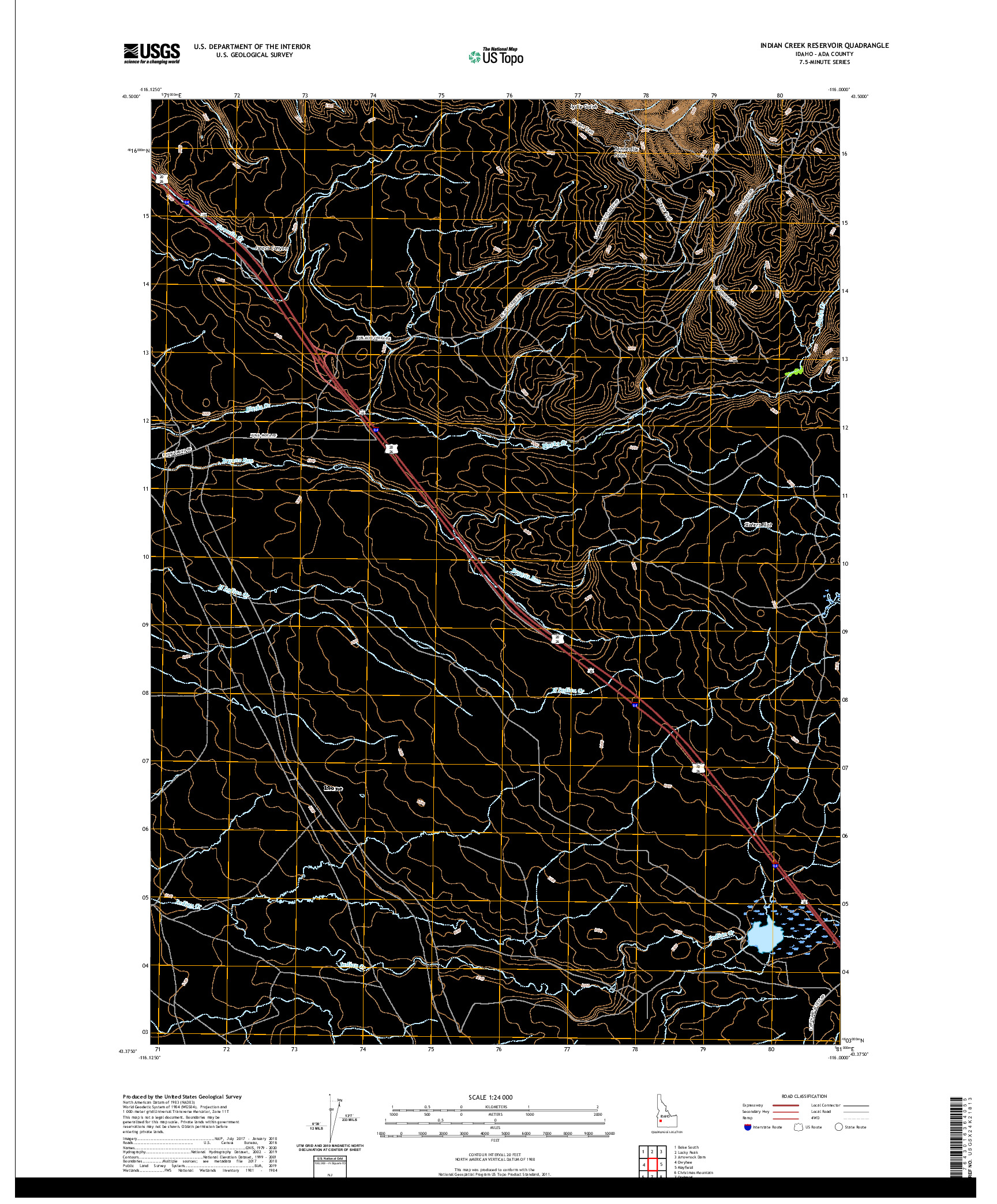 USGS US TOPO 7.5-MINUTE MAP FOR INDIAN CREEK RESERVOIR, ID 2020