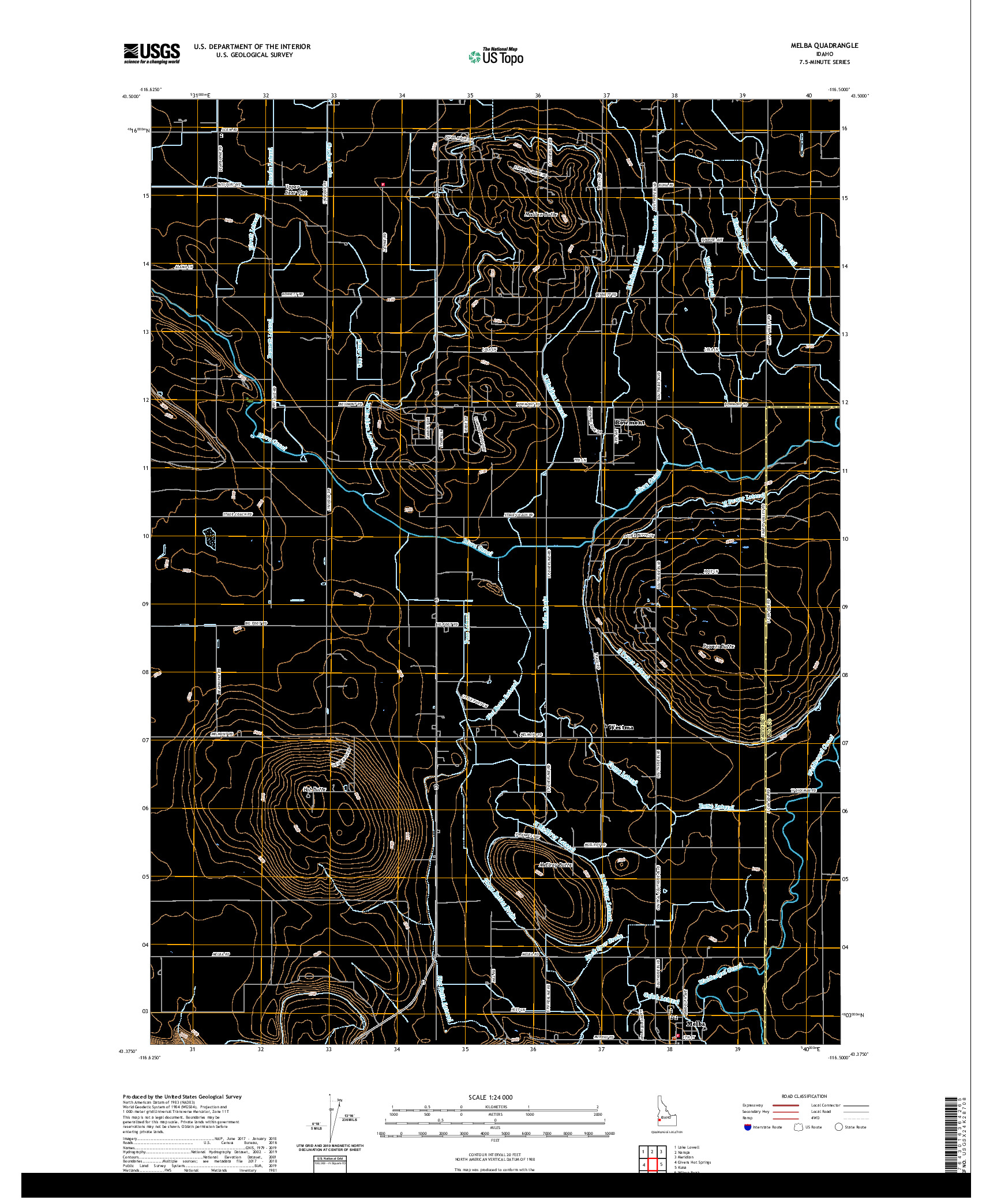 USGS US TOPO 7.5-MINUTE MAP FOR MELBA, ID 2020