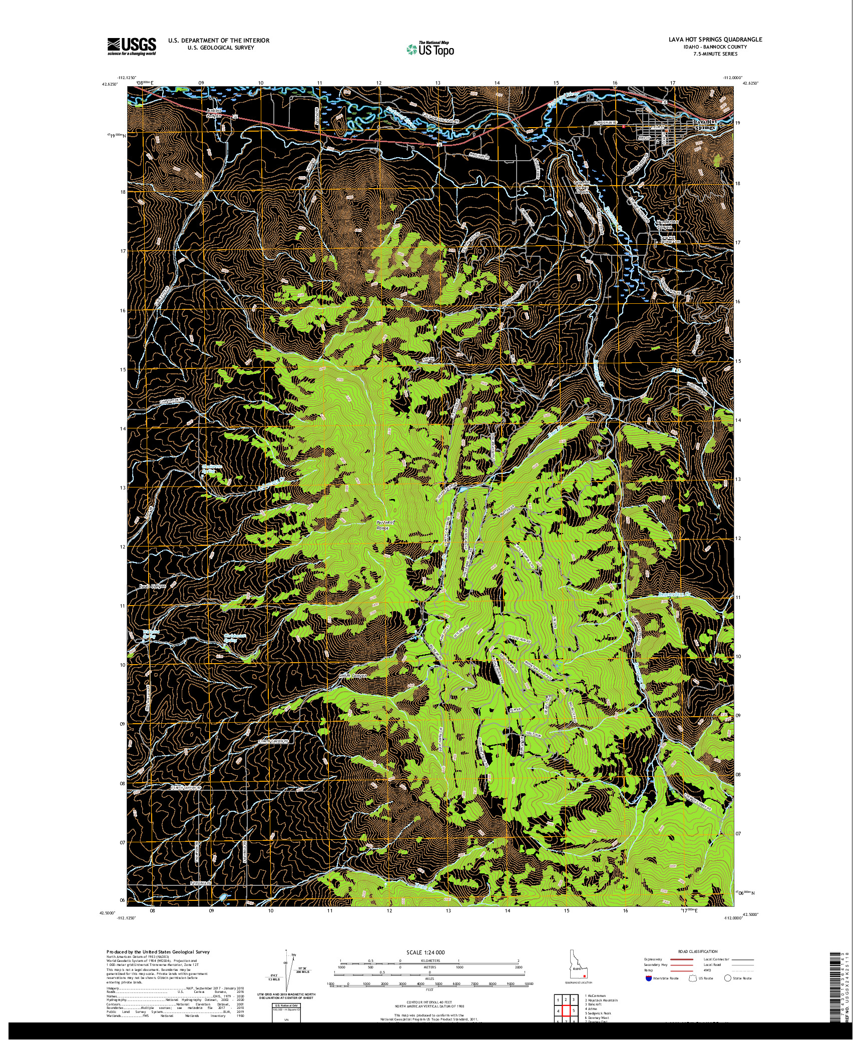 USGS US TOPO 7.5-MINUTE MAP FOR LAVA HOT SPRINGS, ID 2020