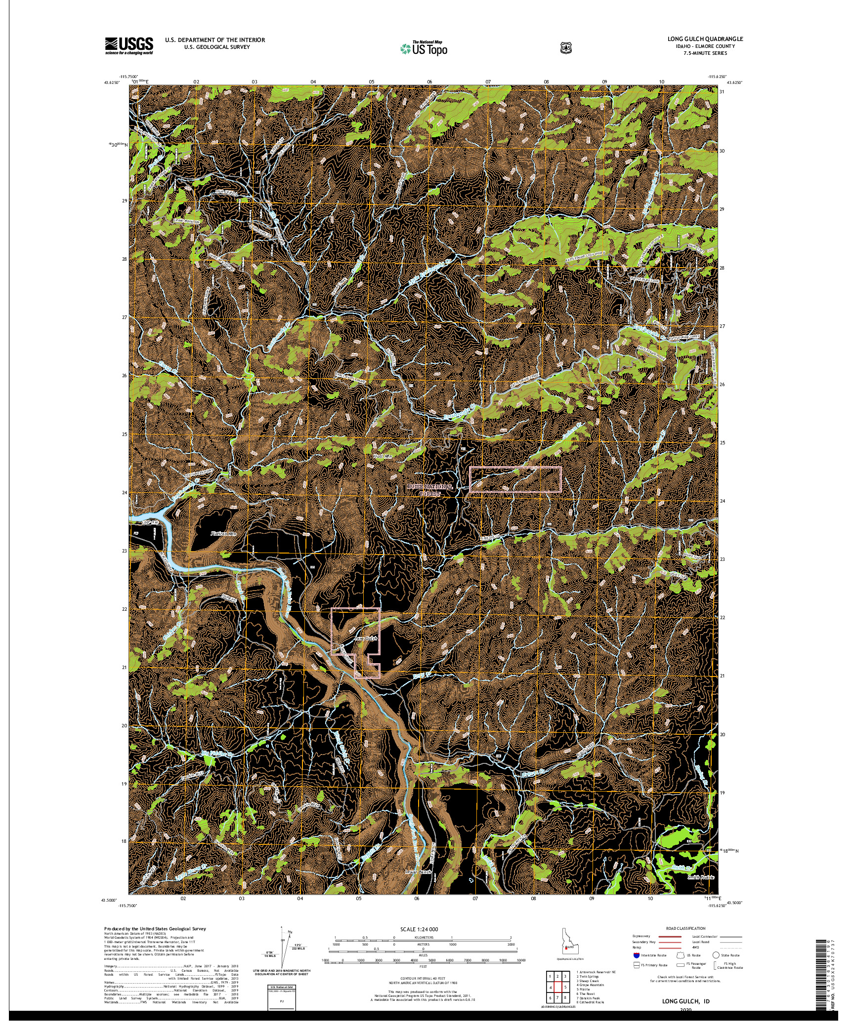 USGS US TOPO 7.5-MINUTE MAP FOR LONG GULCH, ID 2020