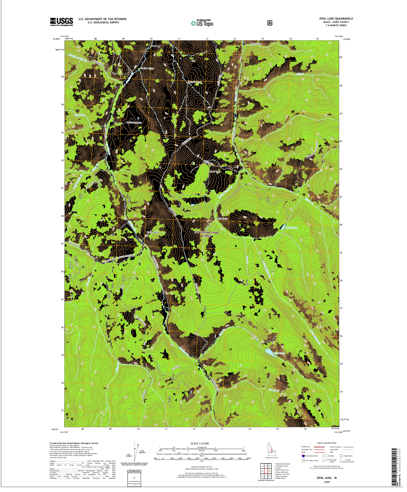 USGS US TOPO 7.5-MINUTE MAP FOR OPAL LAKE, ID 2020