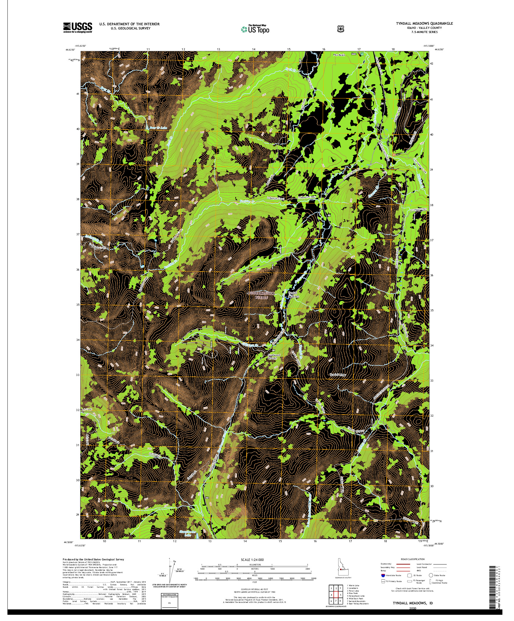 USGS US TOPO 7.5-MINUTE MAP FOR TYNDALL MEADOWS, ID 2020