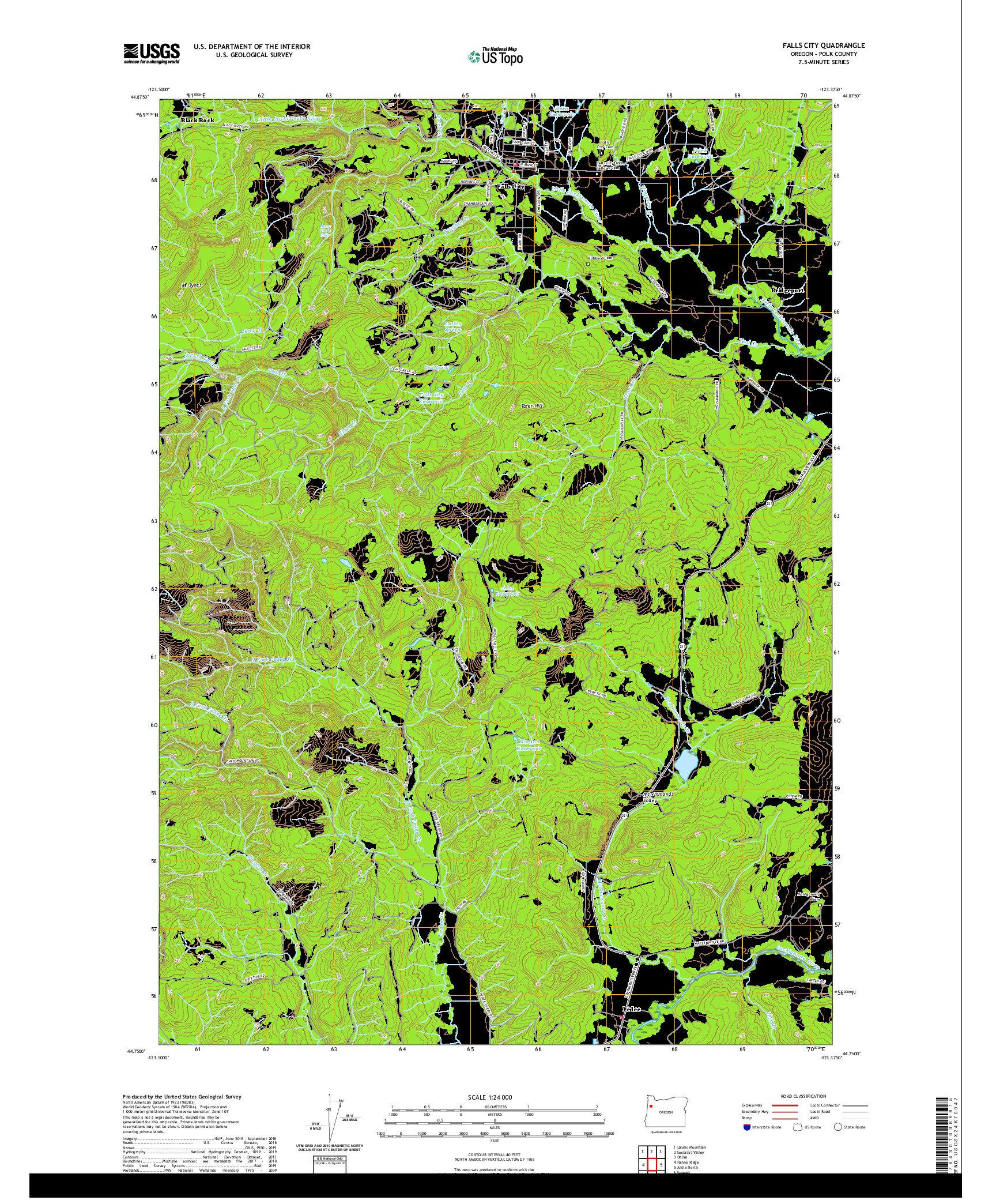 USGS US TOPO 7.5-MINUTE MAP FOR FALLS CITY, OR 2020