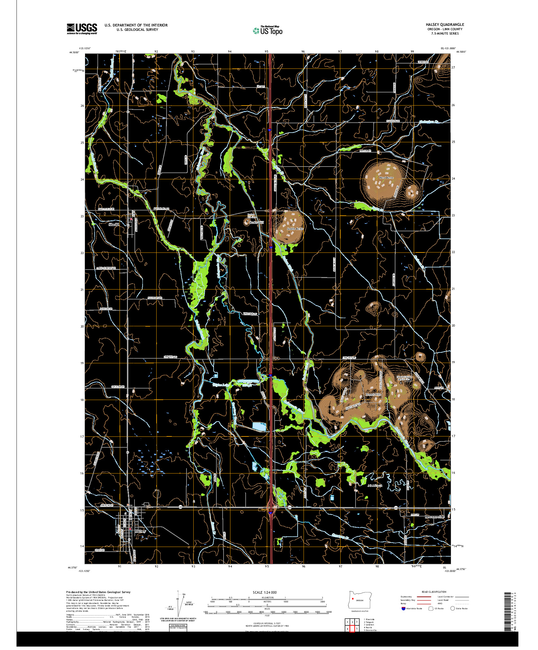 USGS US TOPO 7.5-MINUTE MAP FOR HALSEY, OR 2020