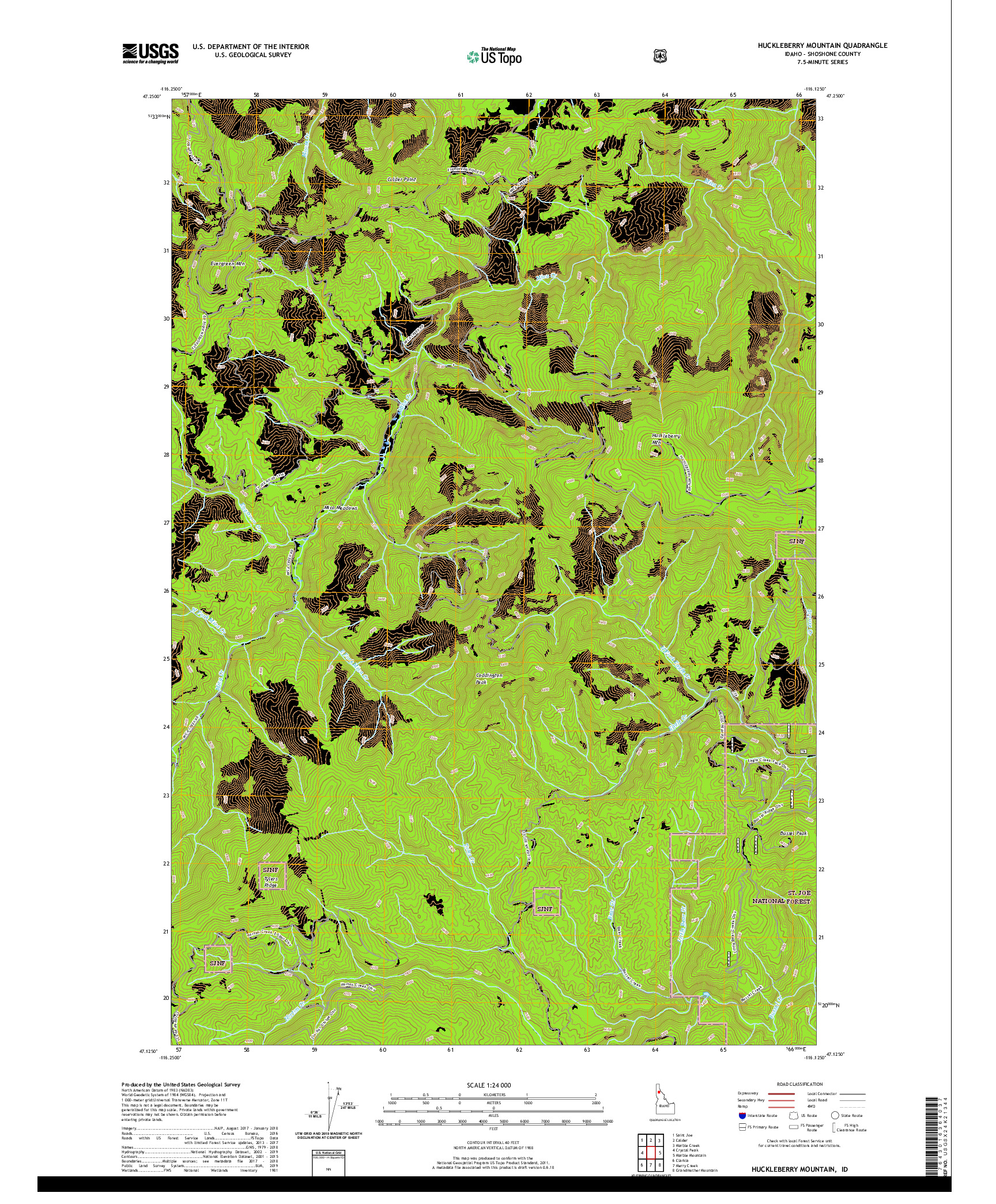 USGS US TOPO 7.5-MINUTE MAP FOR HUCKLEBERRY MOUNTAIN, ID 2020