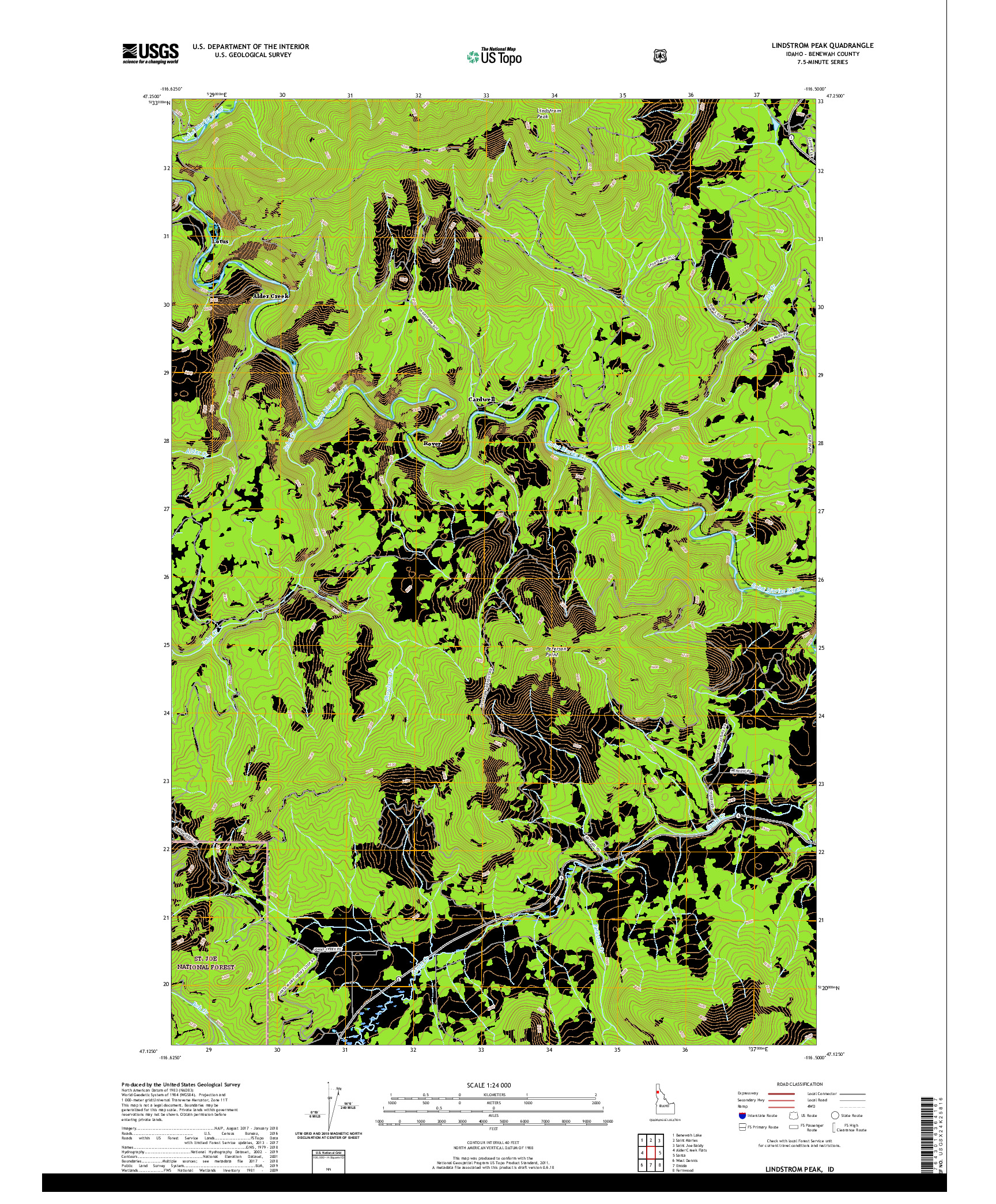 USGS US TOPO 7.5-MINUTE MAP FOR LINDSTROM PEAK, ID 2020