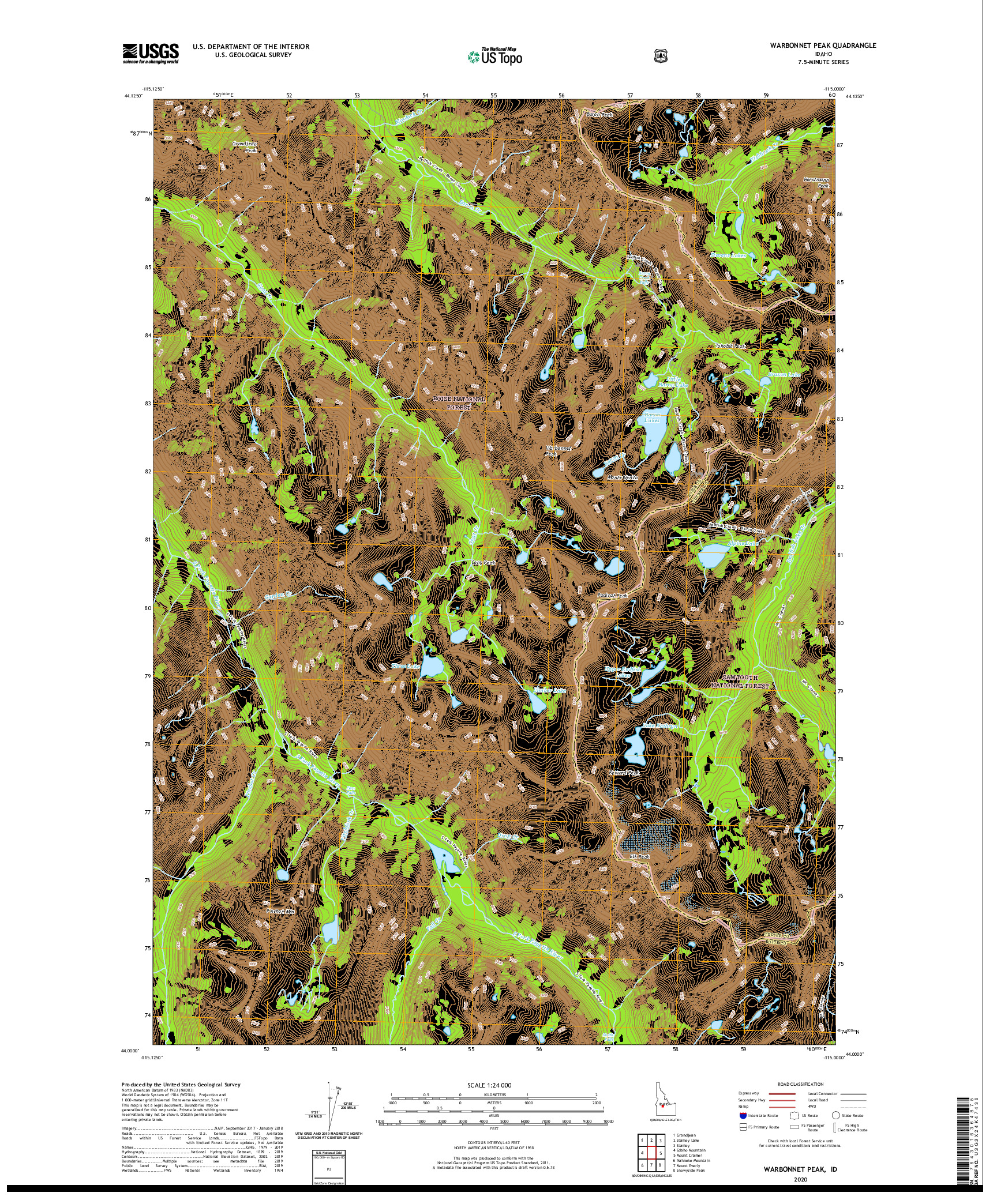 USGS US TOPO 7.5-MINUTE MAP FOR WARBONNET PEAK, ID 2020