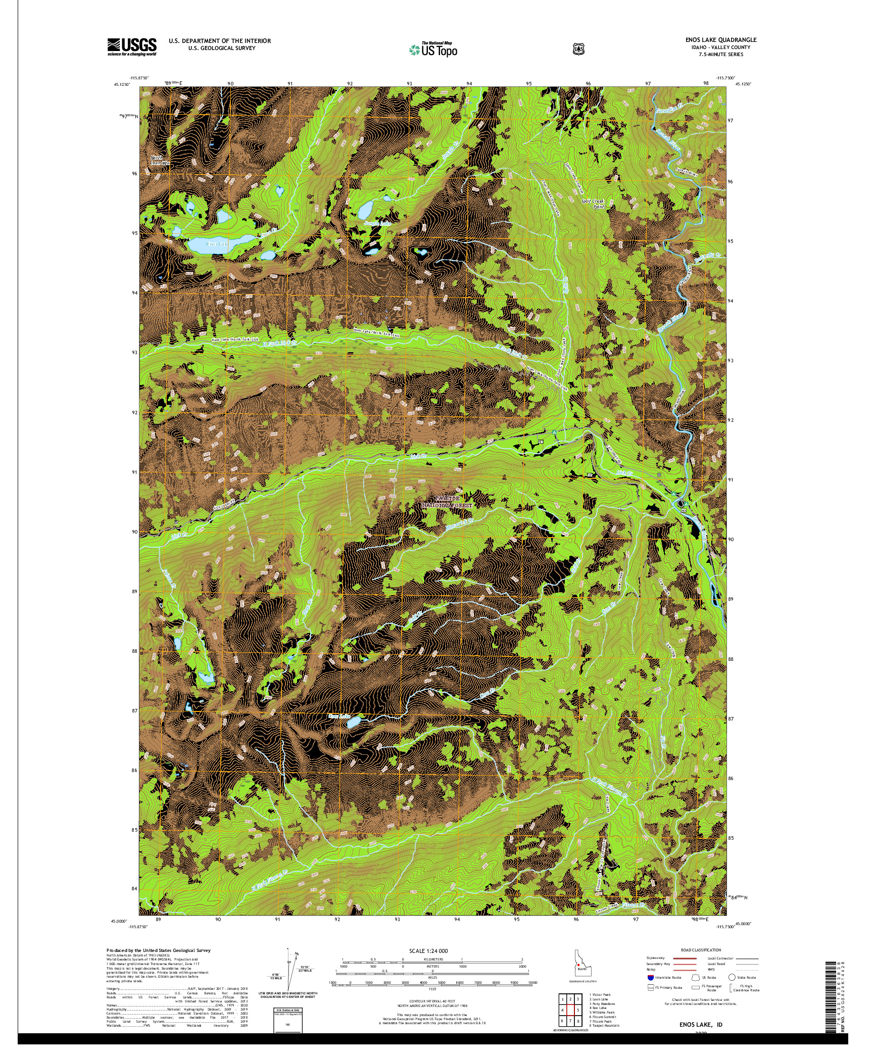 USGS US TOPO 7.5-MINUTE MAP FOR ENOS LAKE, ID 2020