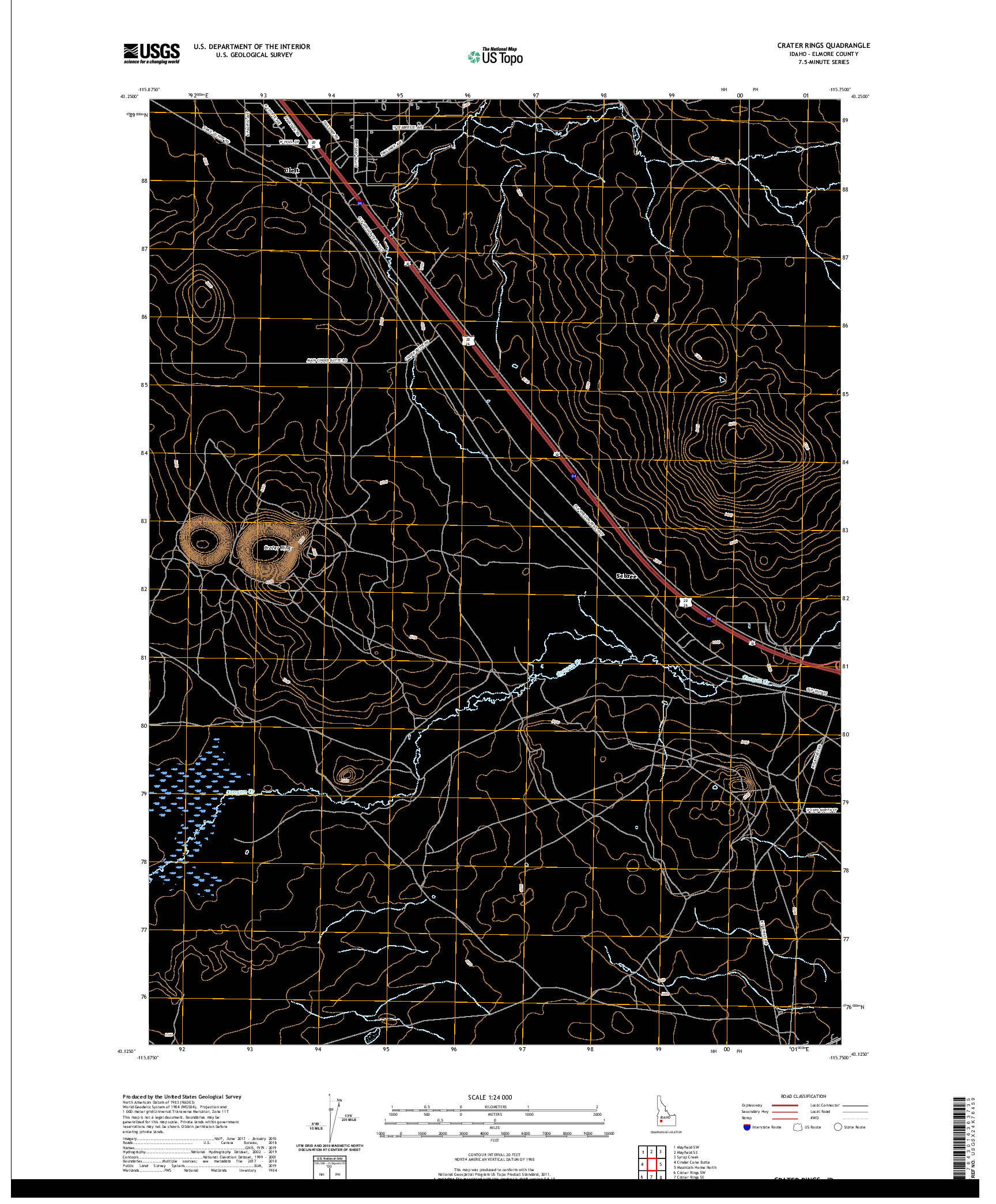 USGS US TOPO 7.5-MINUTE MAP FOR CRATER RINGS, ID 2020