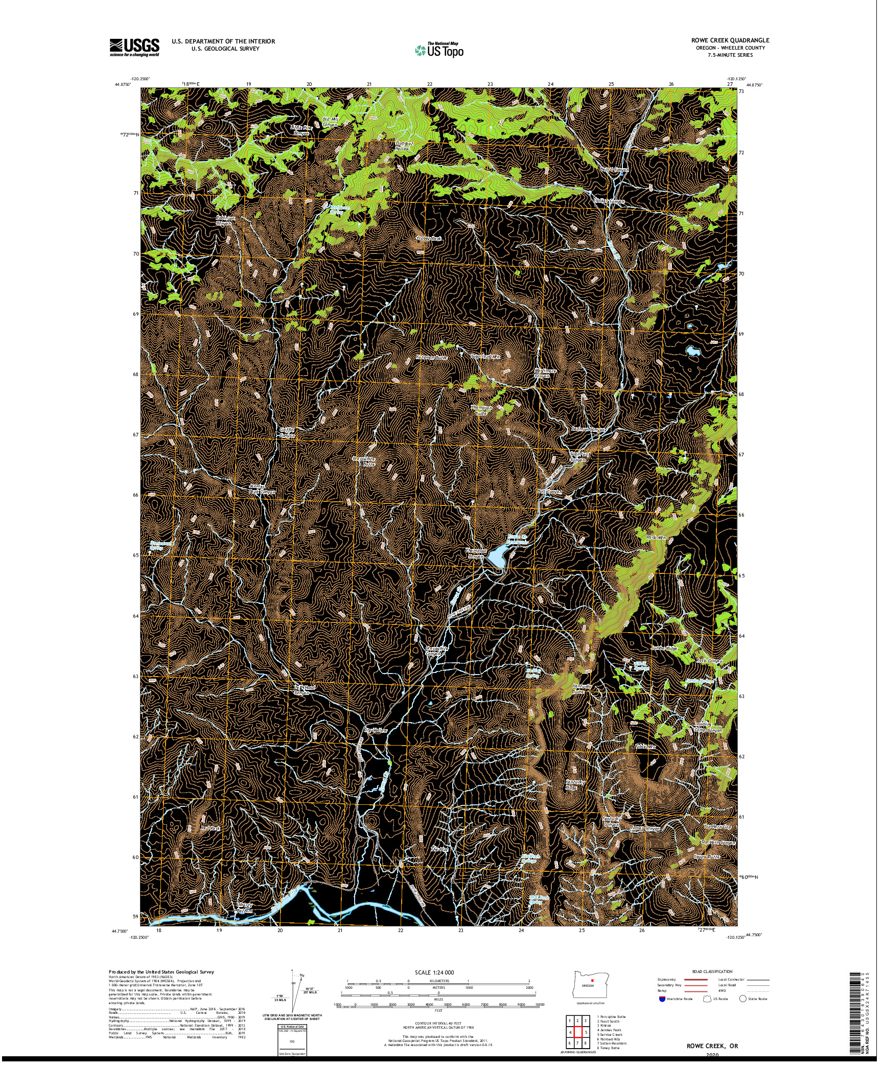 USGS US TOPO 7.5-MINUTE MAP FOR ROWE CREEK, OR 2020