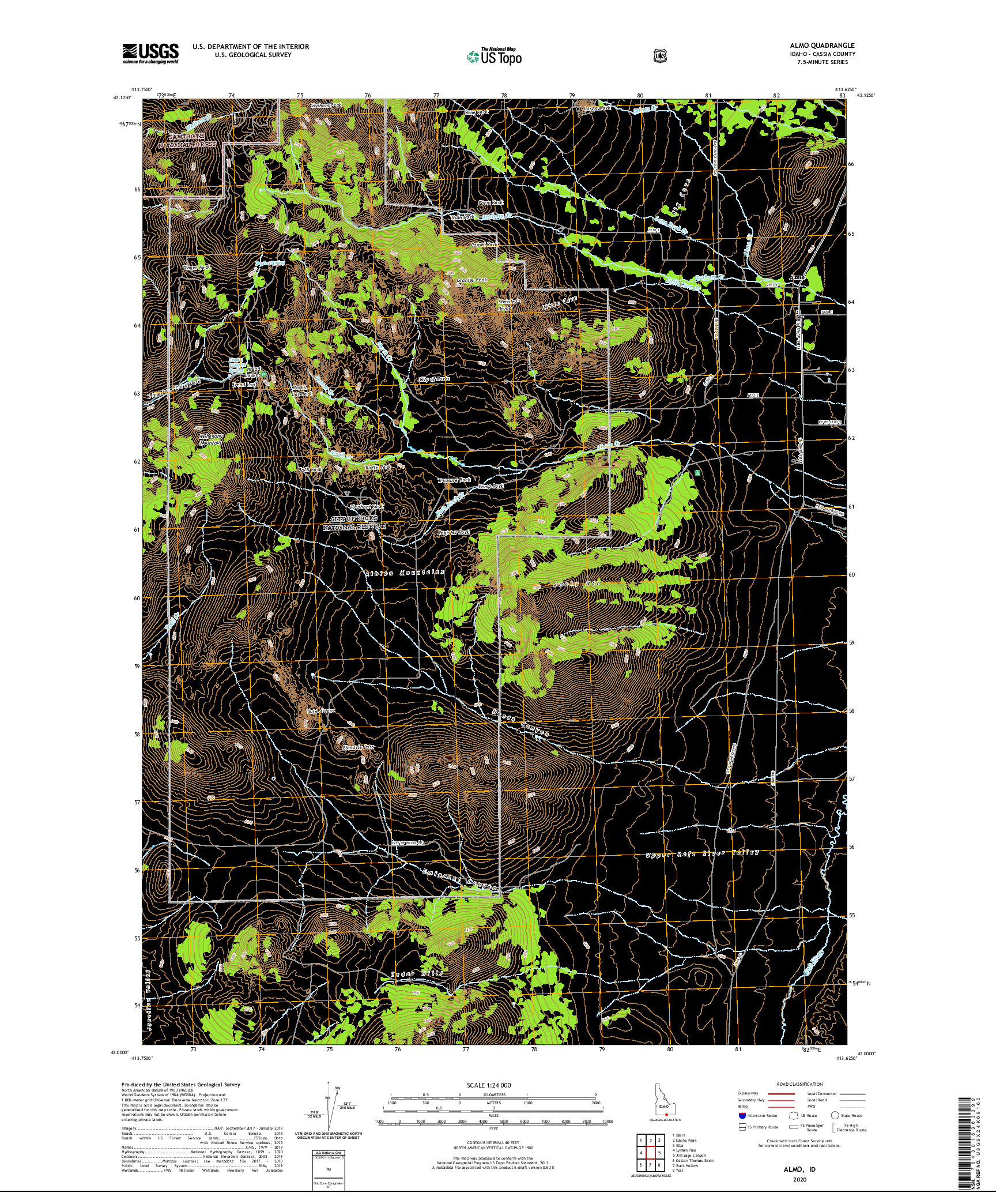 USGS US TOPO 7.5-MINUTE MAP FOR ALMO, ID 2020